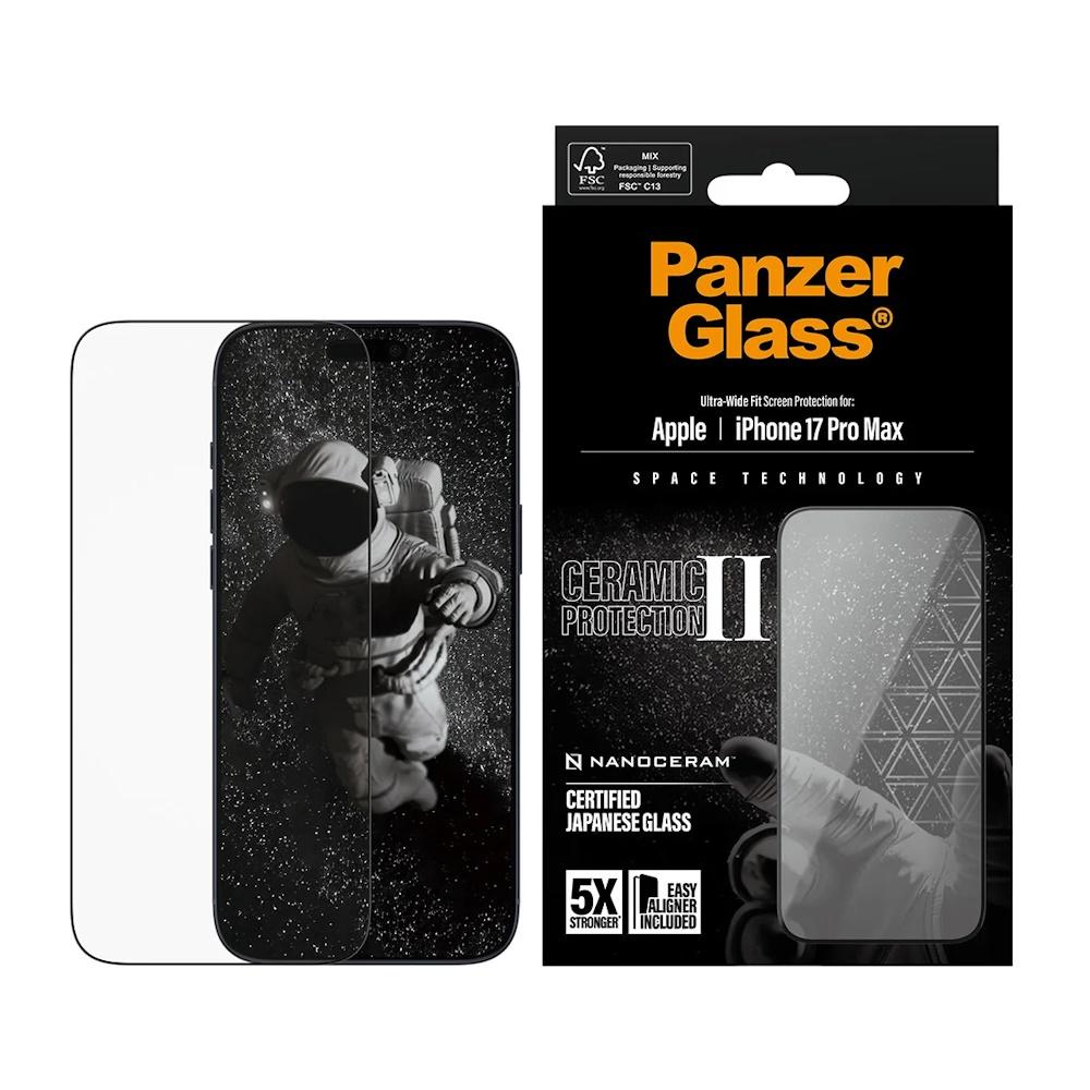 PanzerGlass Ceramic Protection II - Skærmbeskytter for mobiltelefon - ultra-bred pasform m. EasyAligner - glas - rammefarve sort - for Apple iPhone 17 Pro Max