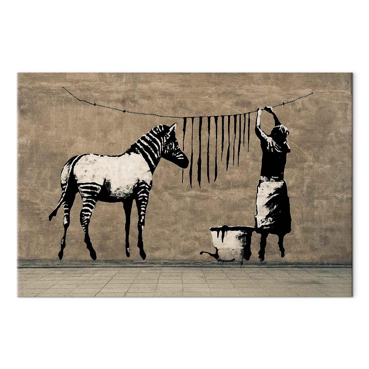 Banksy Vasker Zebra på Beton billede på lærred - 1-delt bred, 120 x 80 cm - 90 x 60 cm - Standard