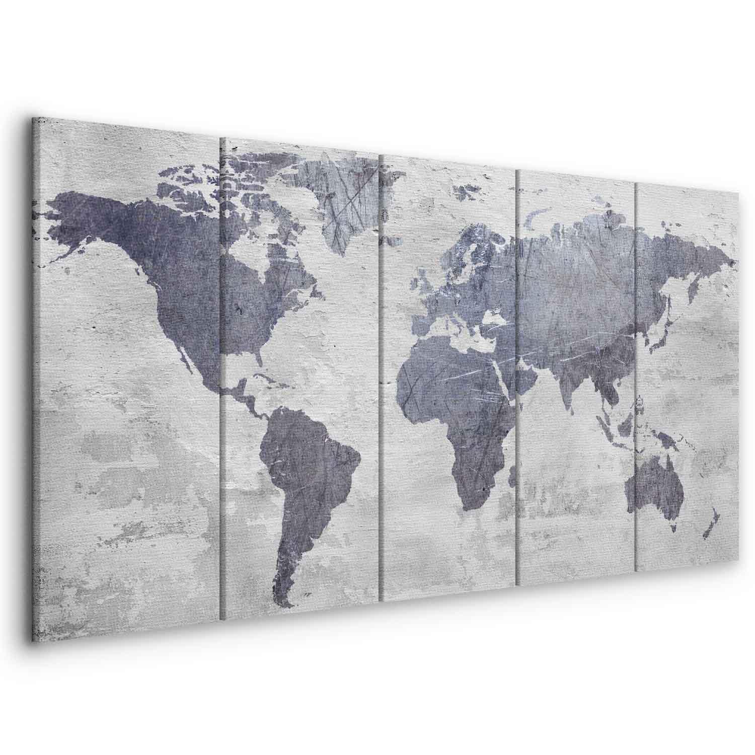 Lærredsbillede Verdenskort i Beton - 5 dele, smal - 100 x 40 cm - Standard