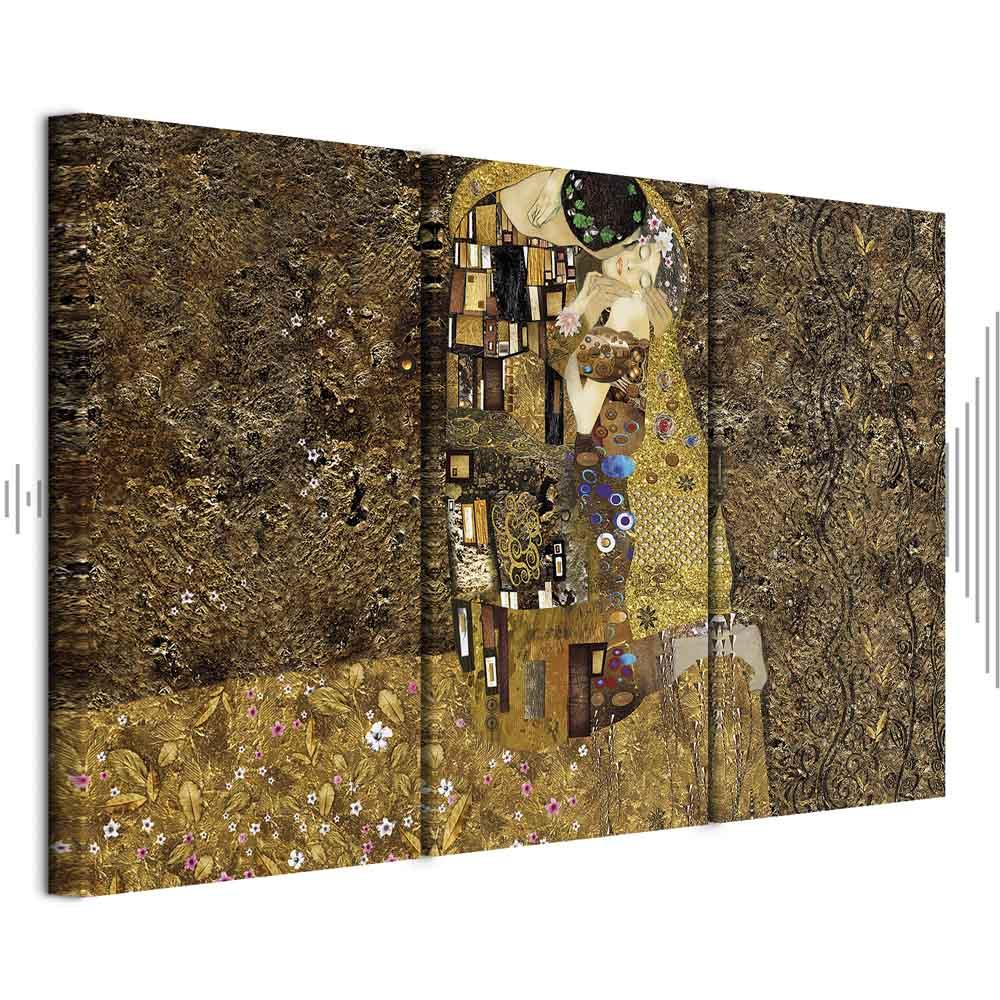 Lærredsbillede Klimt-inspiration Kiss - vægkunst med mennesker - 60 x 40 cm - Akustisk