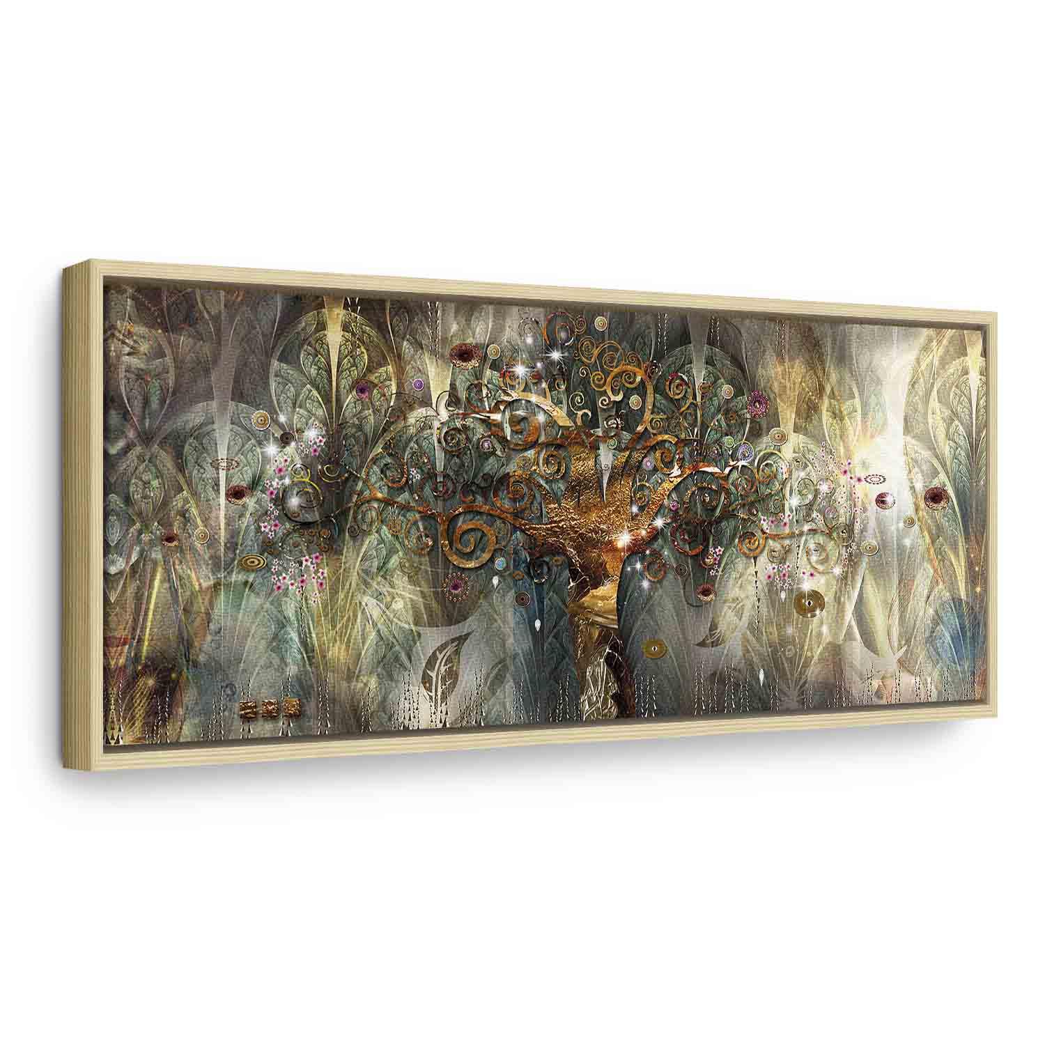 Abstrakt billede på lærred - Lykkens land - 90 x 30 cm - I en naturlig træramme