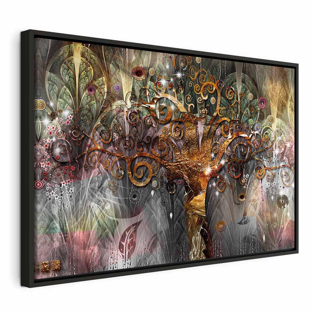 Abstrakt lærredsbillede Gyldent Træ - 90 x 60 cm - I en sort træramme