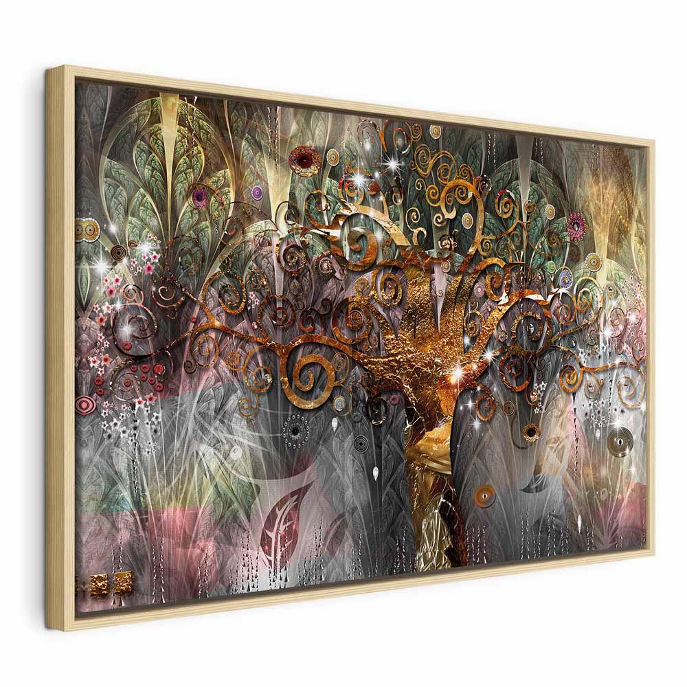 Abstrakt lærredsbillede Gyldent Træ - 90 x 60 cm - I en naturlig træramme