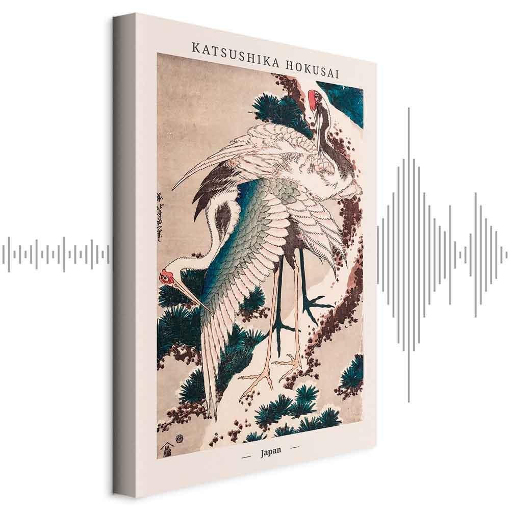 Katsushika Hokusai lærredsbillede med traner - lodret - 80 x 120 cm - Akustisk