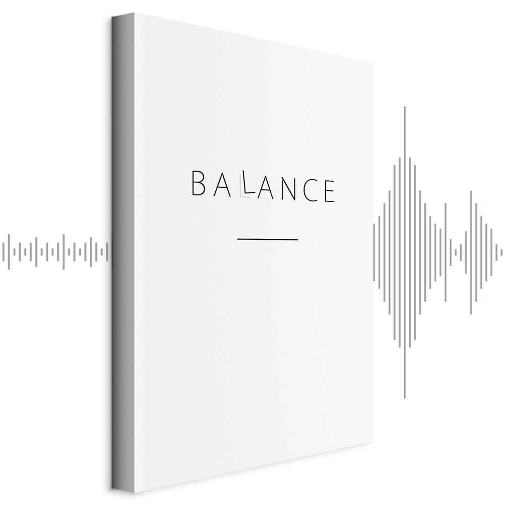 Billede på lærred Balance - sort engelsk tekst på hvid - 40 x 60 cm - Akustisk