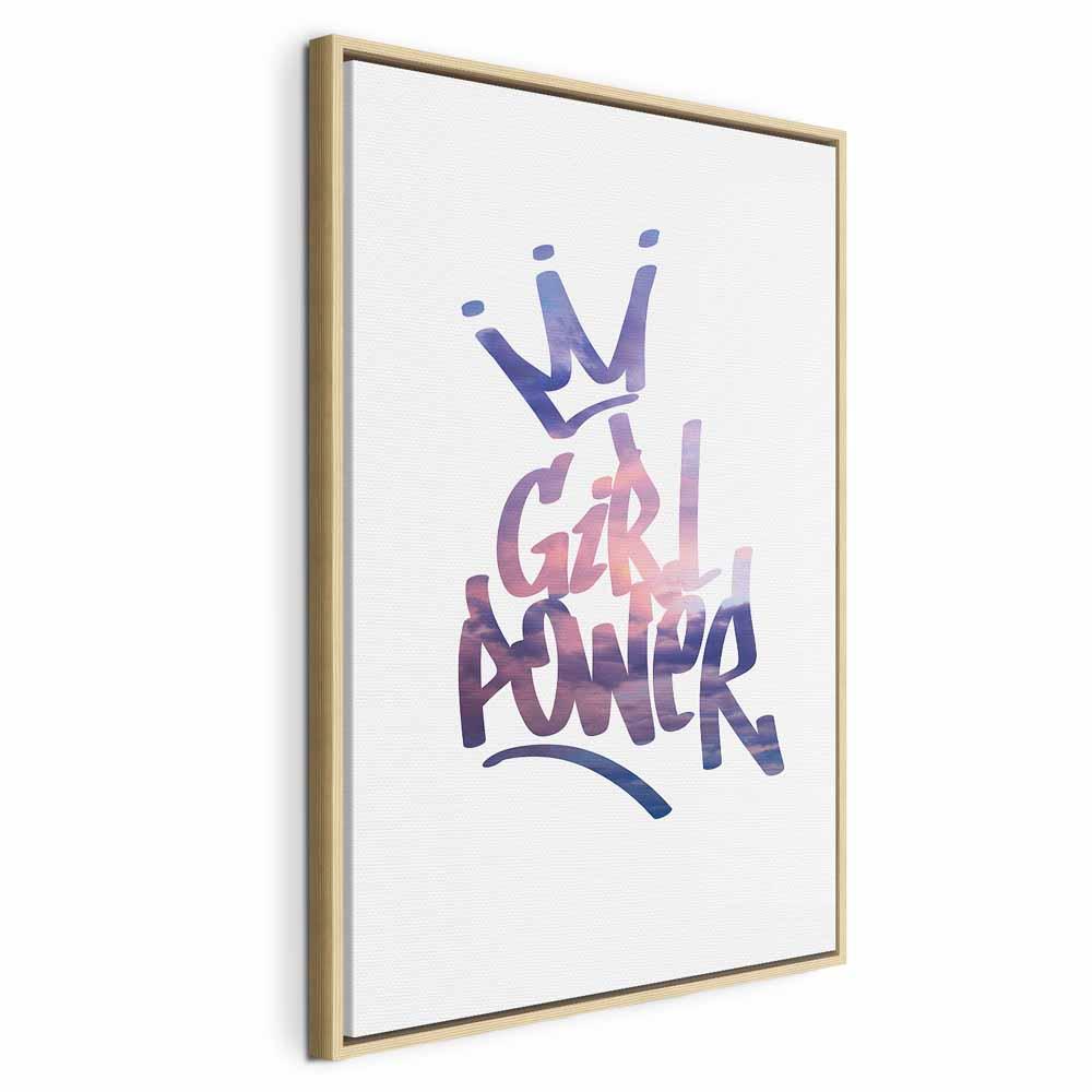 Lærredsbillede Girl Power - lodret citatplakat - 60 x 90 cm - I en naturlig træramme