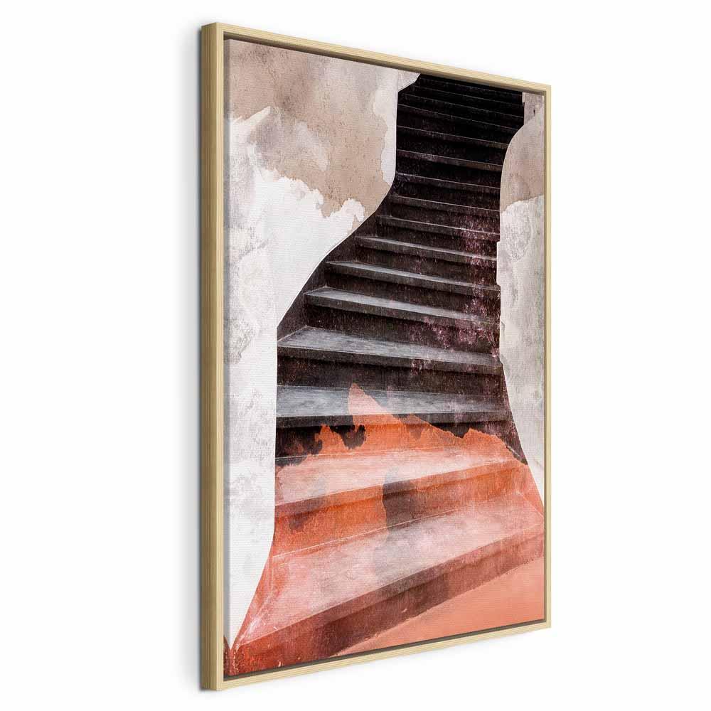 Abstrakt billede på lærred Next Step lodret - 60 x 90 cm - I en naturlig træramme