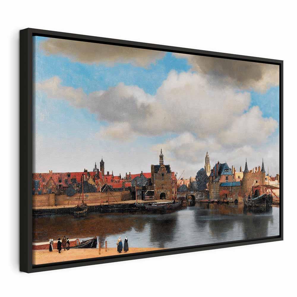 Jan Vermeer billede på lærred - Udsigt over Delft - 60 x 40 cm - I en sort træramme