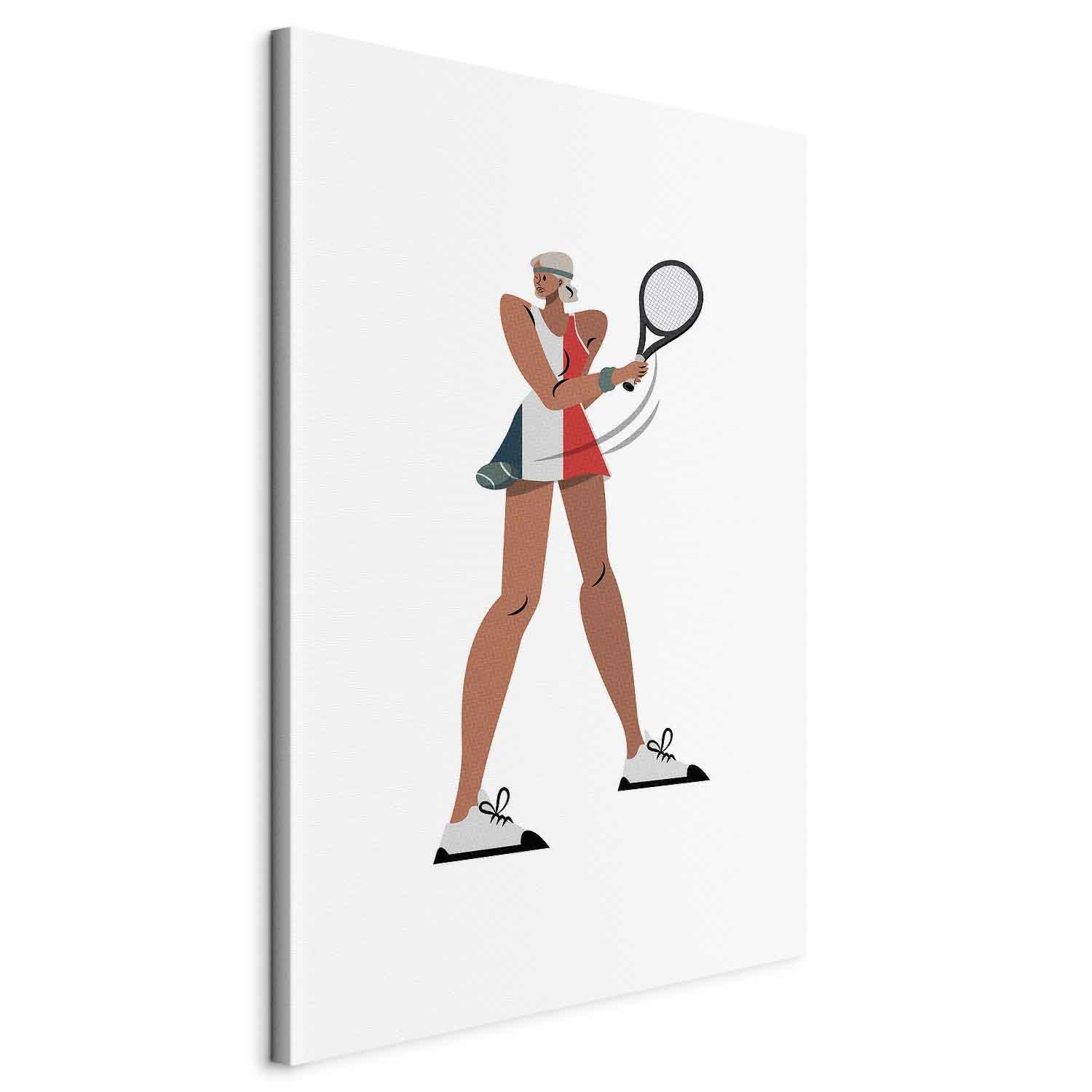Lærredsbillede Tennispiller med ketsjer på lys baggrund - illustration - 20 x 30 cm - På italiensk lærred