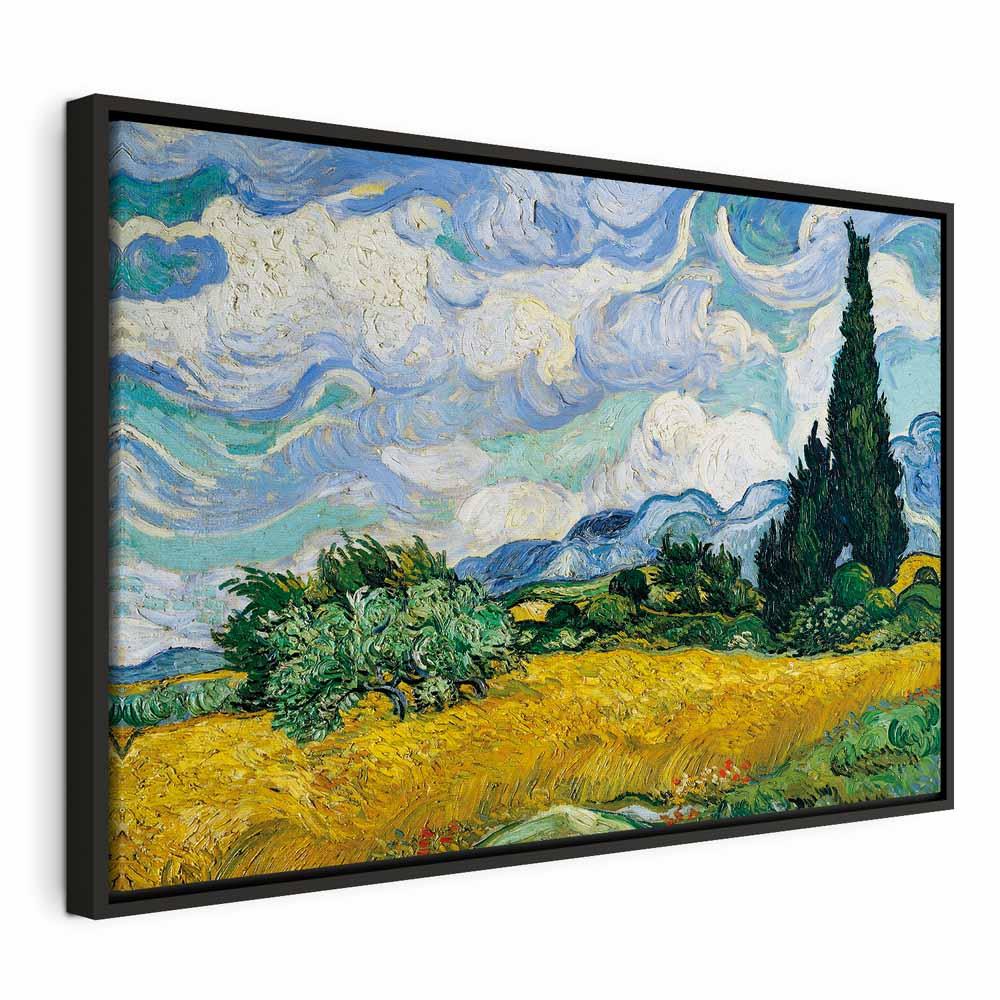 Vincent van Gogh lærredsbillede - Hvedemark med cypresser - 90 x 60 cm - I en sort træramme