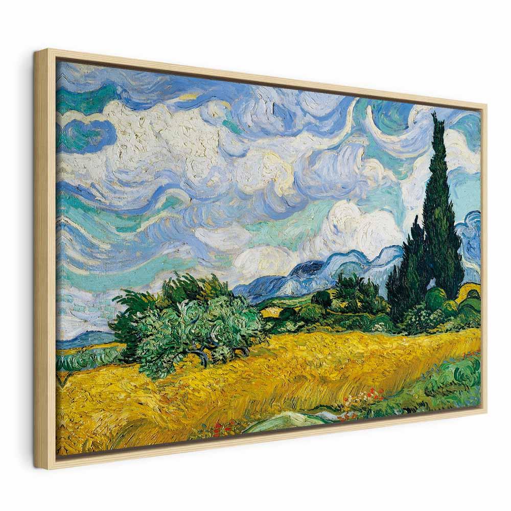 Vincent van Gogh lærredsbillede - Hvedemark med cypresser - 90 x 60 cm - I en naturlig træramme