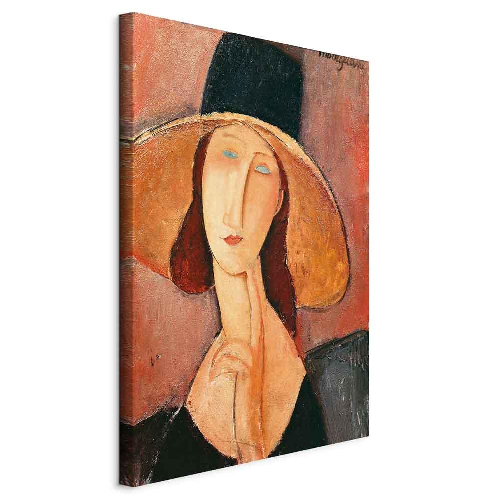 Amedeo Modigliani lærredsbillede - Portræt af Jeanne Hebuterne med stor hat - 20 x 30 cm - På italiensk lærred