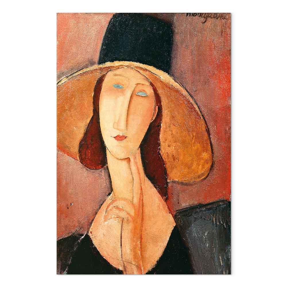 Amedeo Modigliani lærredsbillede - Portræt af Jeanne Hebuterne med stor hat - 40 x 60 cm - Akustisk