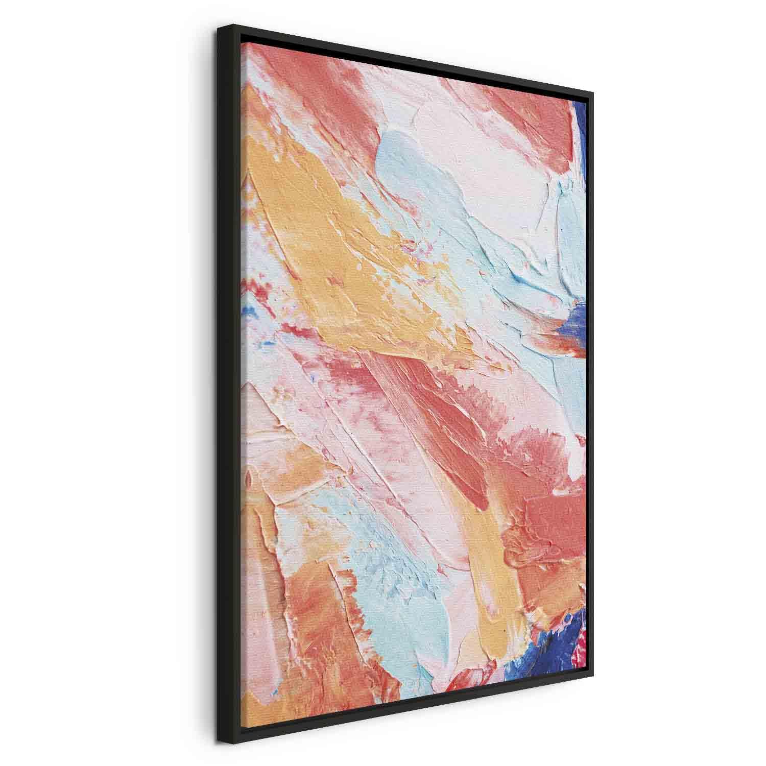 Billede på lærred Spring Shades - abstrakt vægdekoration i varme og kølige farver - 80 x 120 cm - I en sort træramme