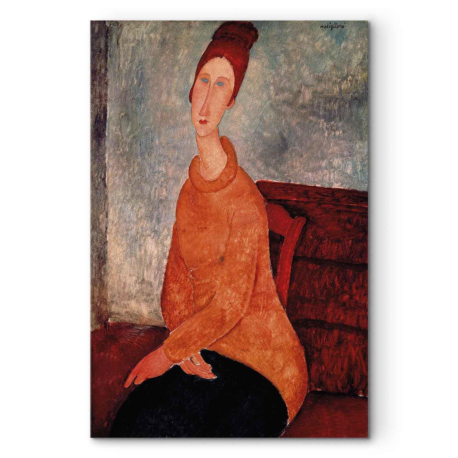 Amedeo Modigliani billede på lærred - Jeanne Hébuterne i gul sweater - 20 x 30 cm - Premium Print