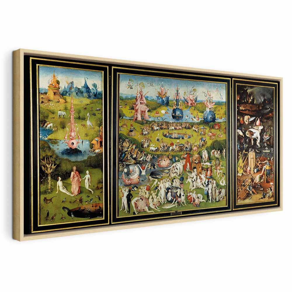 Hieronymus Bosch billede på lærred - Lysternes Have - 60 x 30 cm - I en naturlig træramme