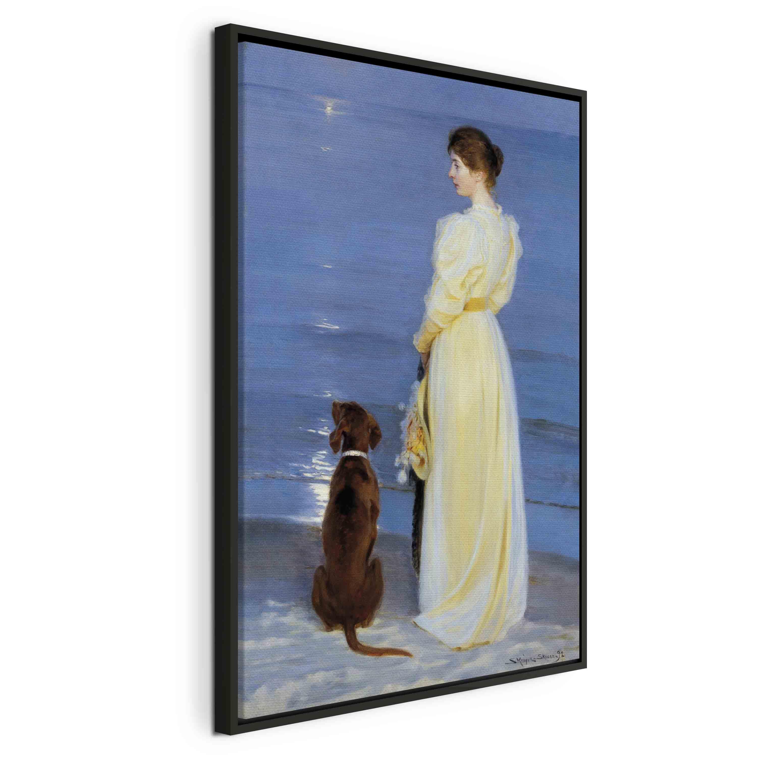 Peder Severin Krøyer billede på lærred - Sommeraften i Skagen - 40 x 60 cm - I en sort træramme