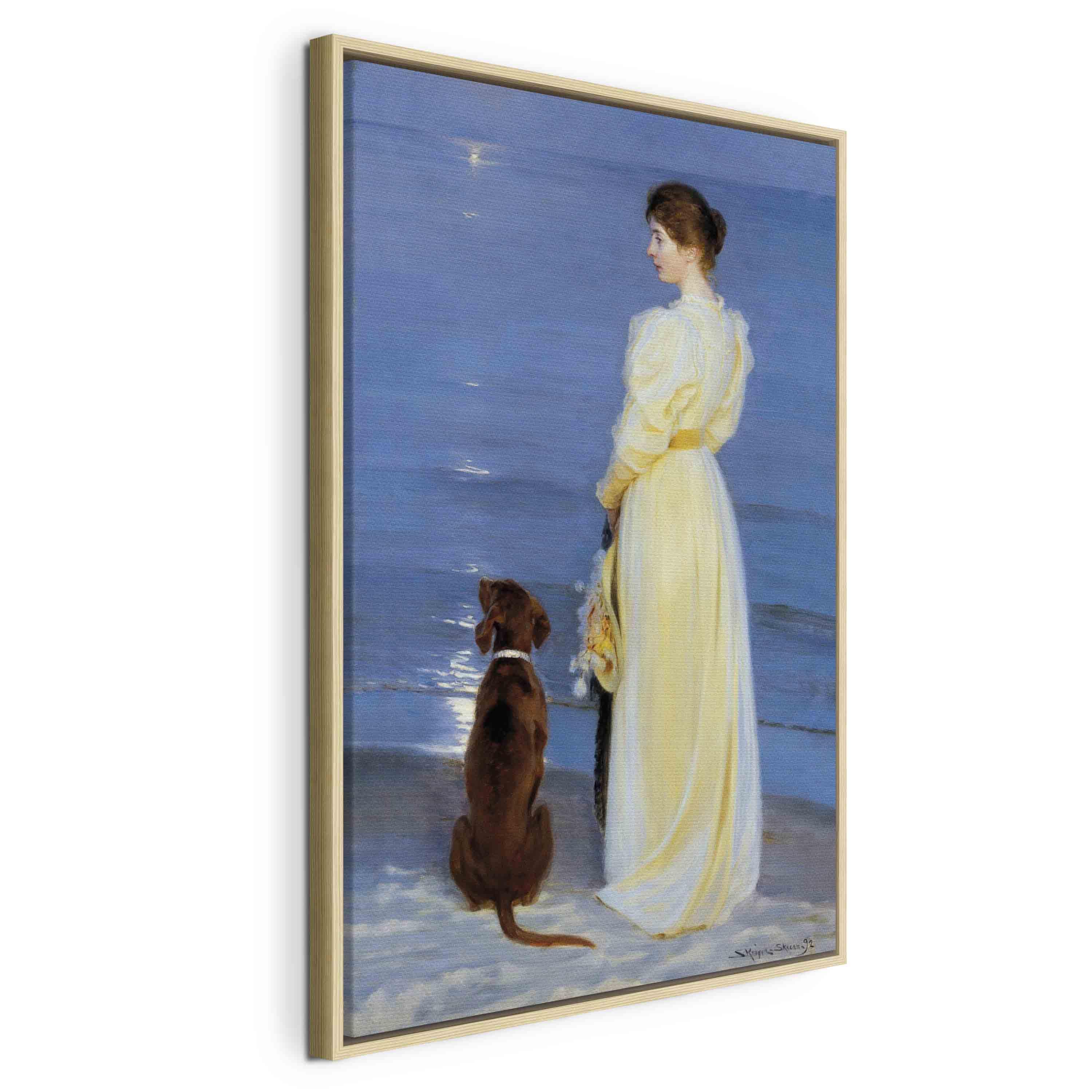 Peder Severin Krøyer billede på lærred - Sommeraften i Skagen - 40 x 60 cm - I en naturlig træramme