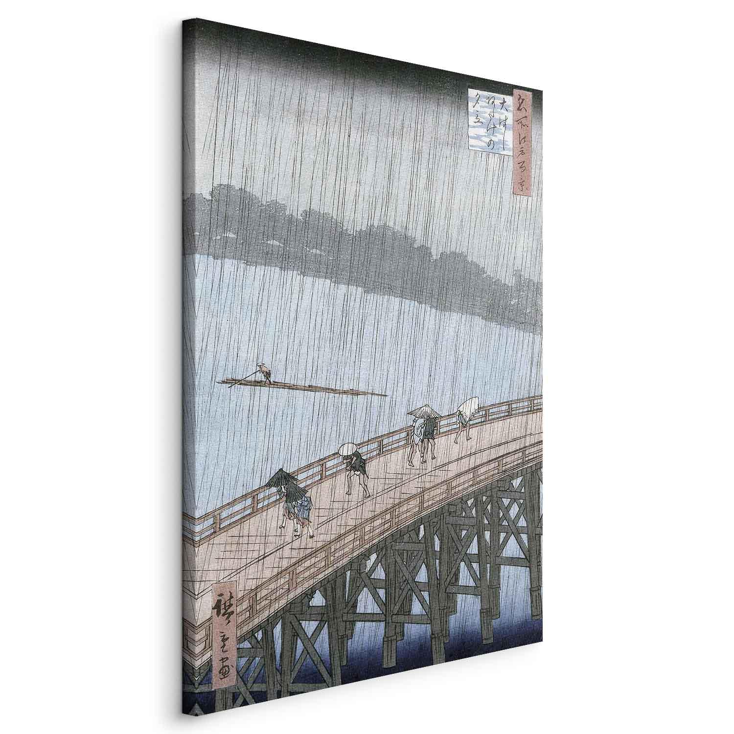 Utagawa Hiroshige billede på lærred - Pludselig regn over Shin-Ōhashi-broen og Atake - 20 x 30 cm - På italiensk lærred