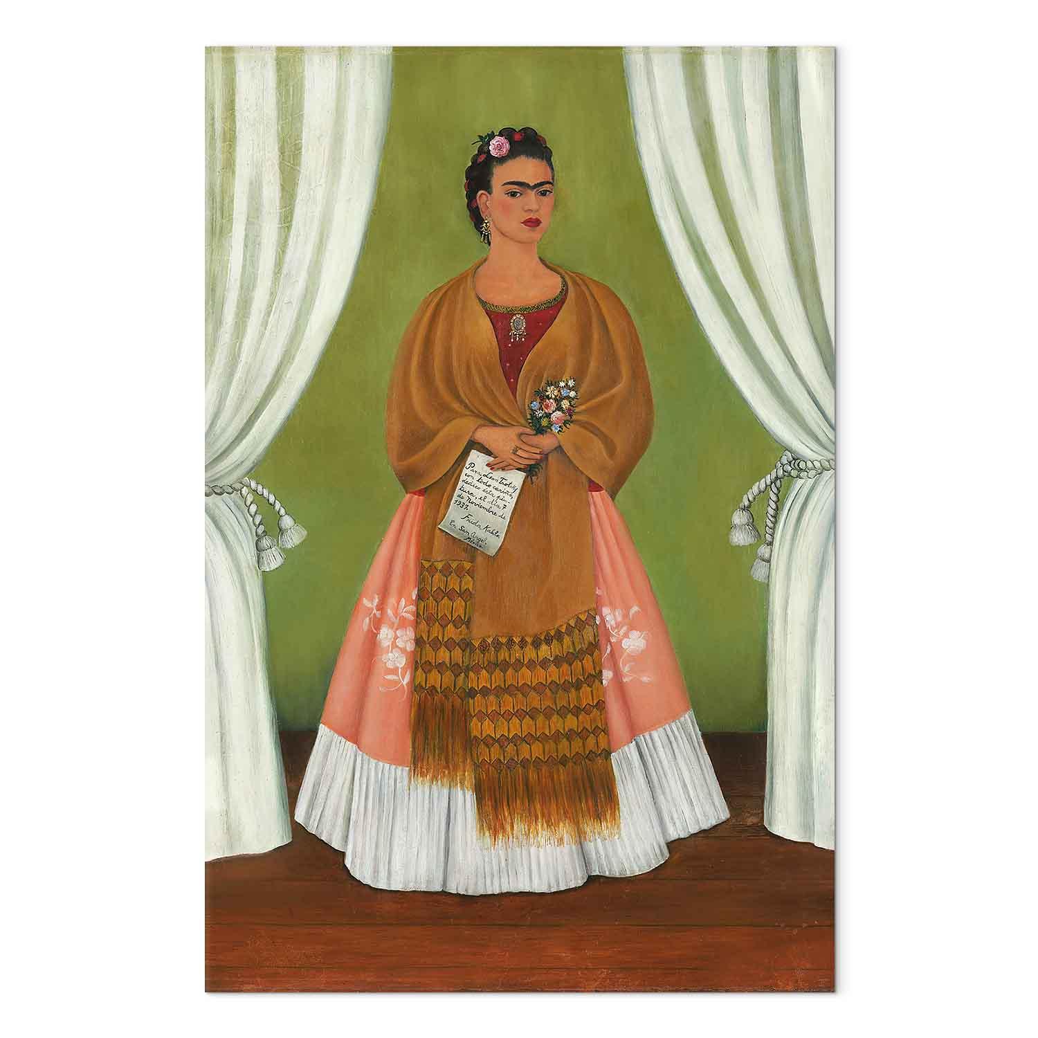 Frida Kahlo billede på lærred - Selvportræt dedikeret til Leon Trotskij - 60 x 90 cm - Akustisk