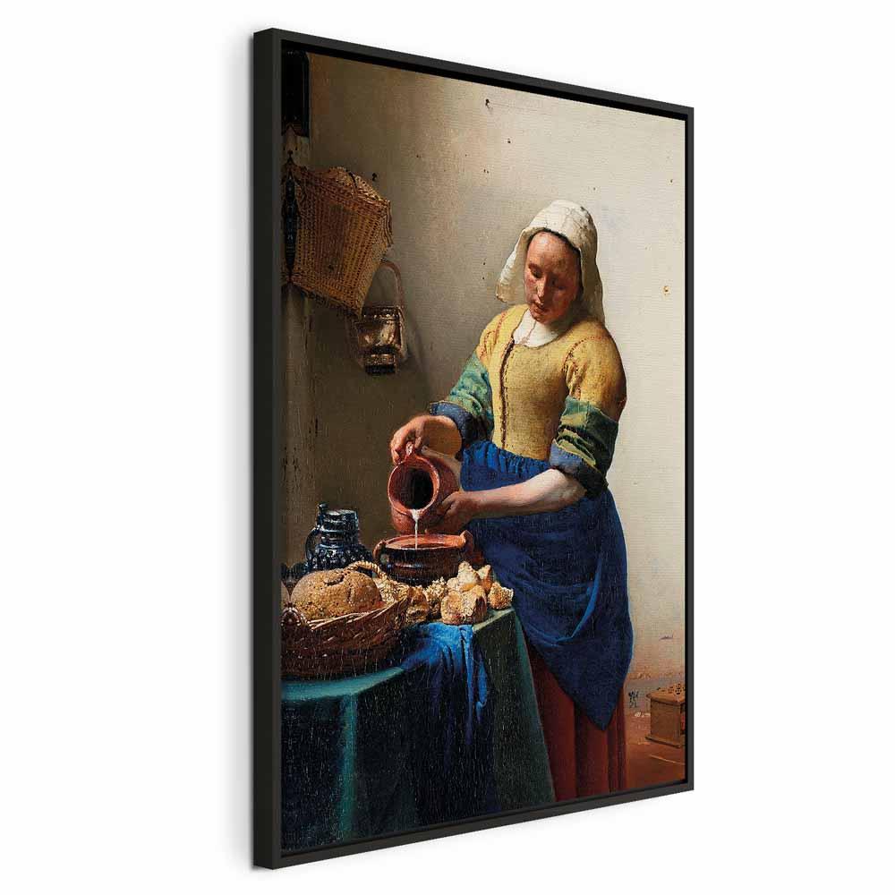 Jan Vermeer Malkepigen - billede på lærred - 80 x 120 cm - I en sort træramme