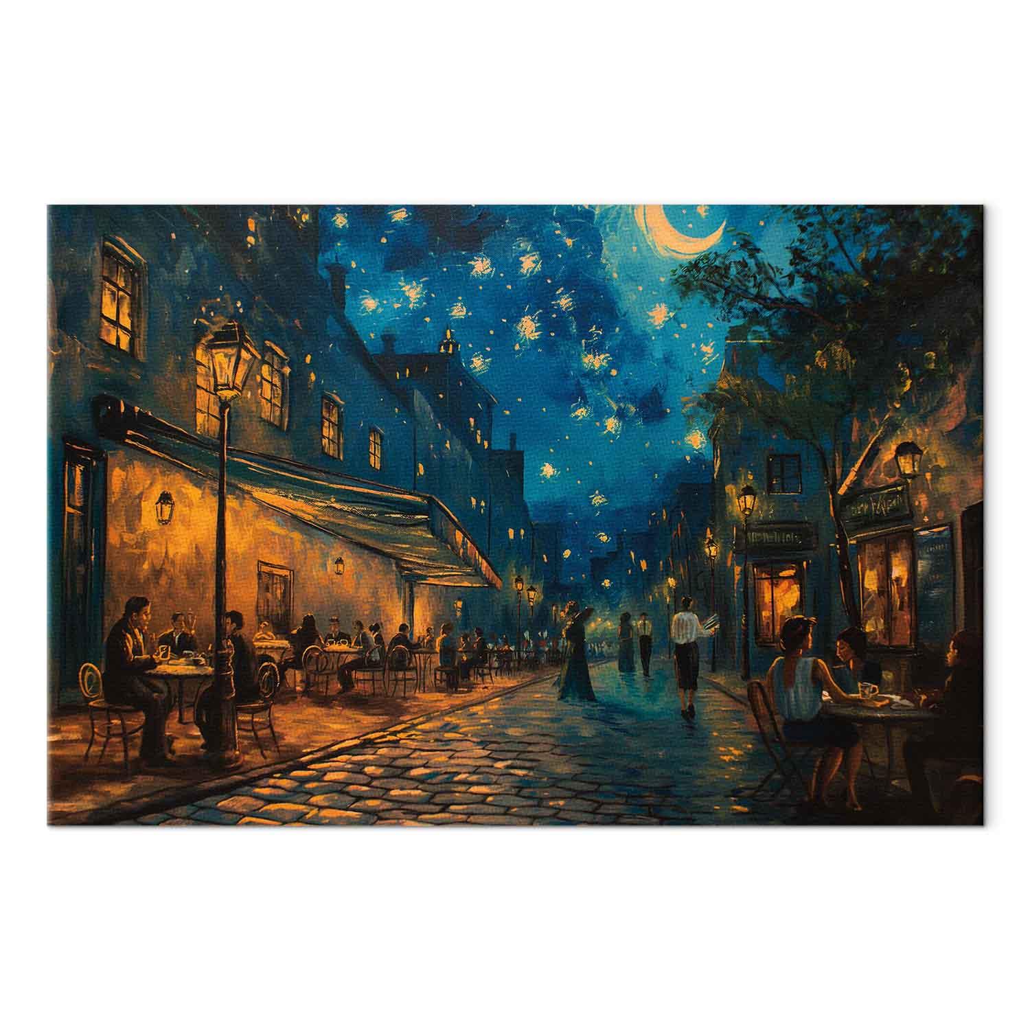Lærredsbillede Paris-gade i Vincent van Gogh-inspireret stil - 90 x 60 cm - Akustisk