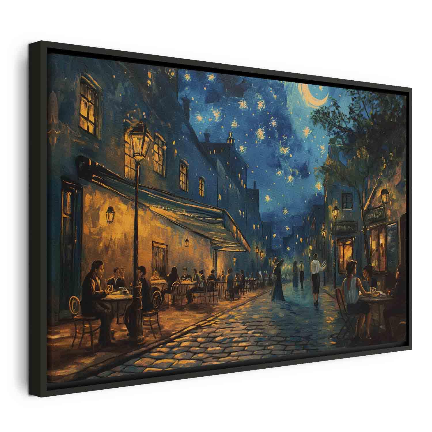 Lærredsbillede Paris-gade i Vincent van Gogh-inspireret stil - 60 x 40 cm - I en sort træramme