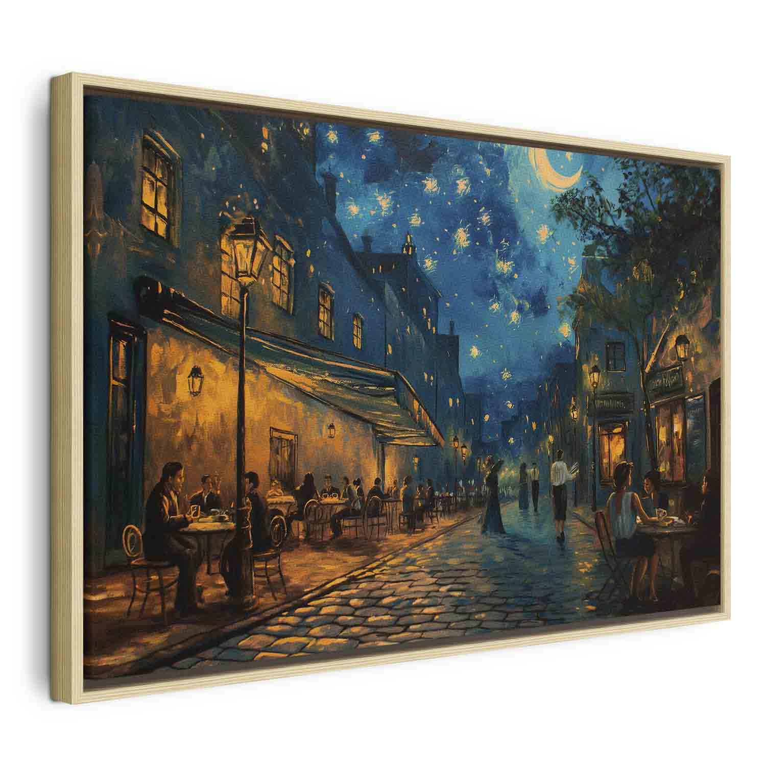 Lærredsbillede Paris-gade i Vincent van Gogh-inspireret stil - 120 x 80 cm - I en naturlig træramme