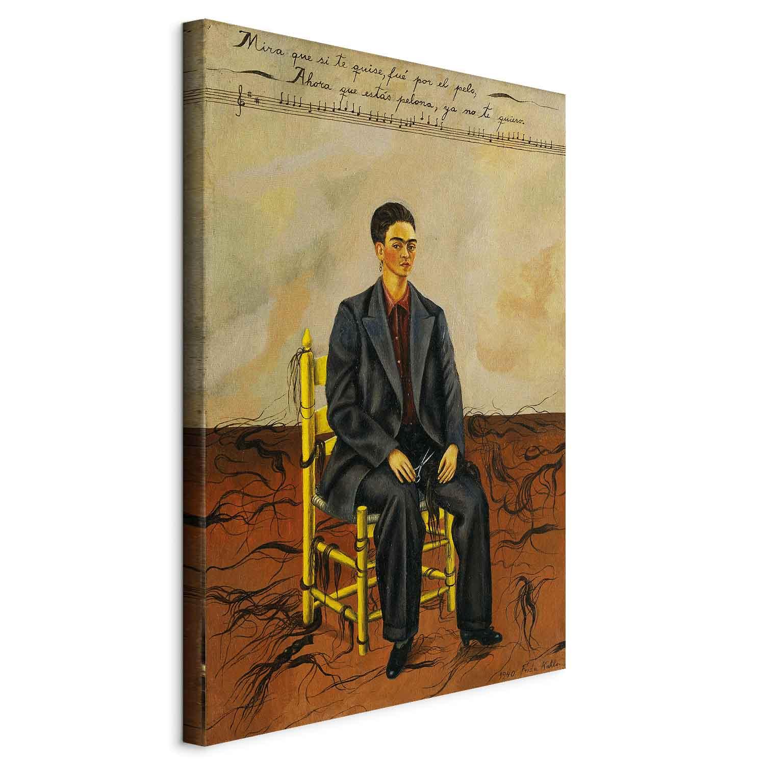 Frida Kahlo Selvportræt med afklippet hår - billede på lærred - 60 x 90 cm - På italiensk lærred