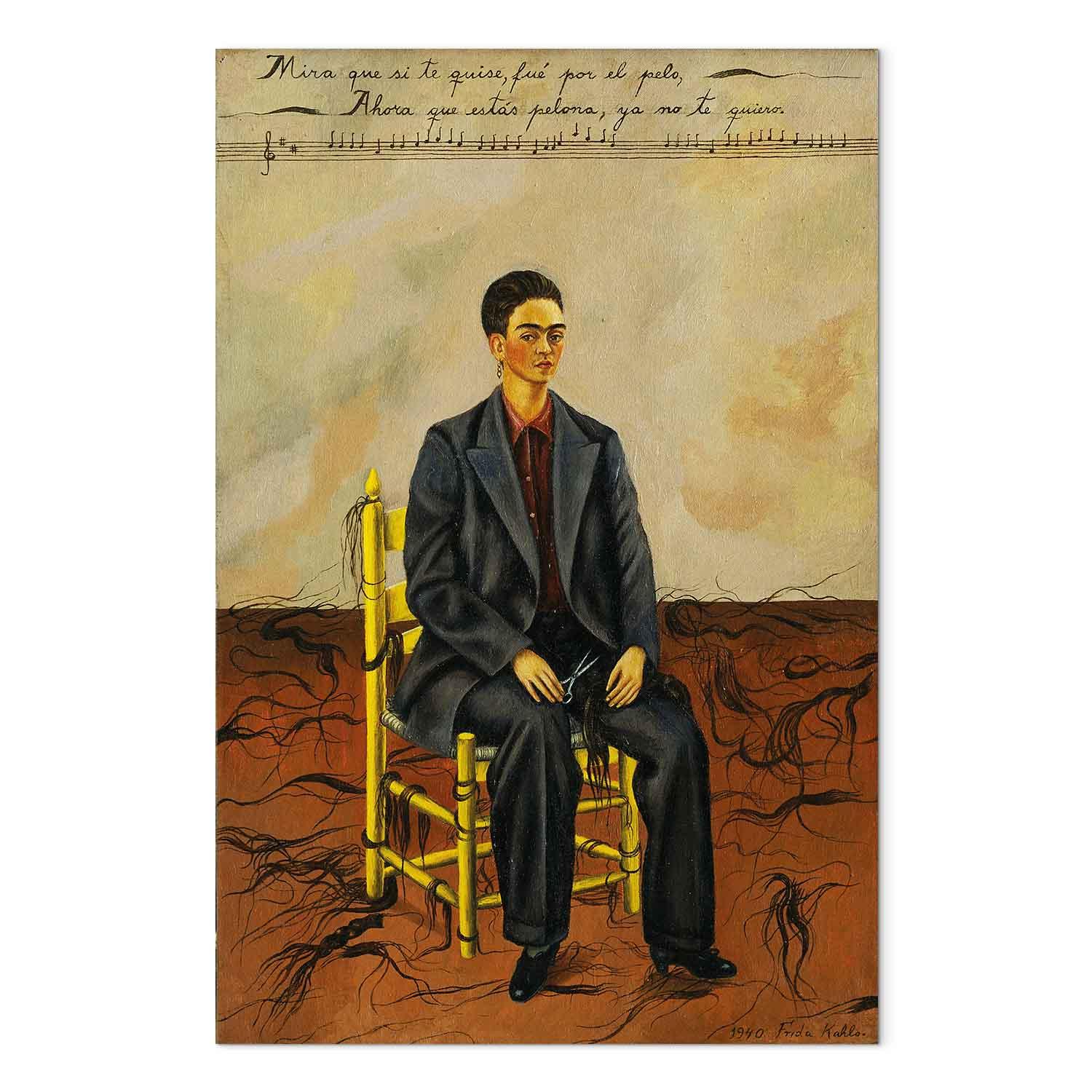 Frida Kahlo Selvportræt med afklippet hår - billede på lærred - 60 x 90 cm - Akustisk