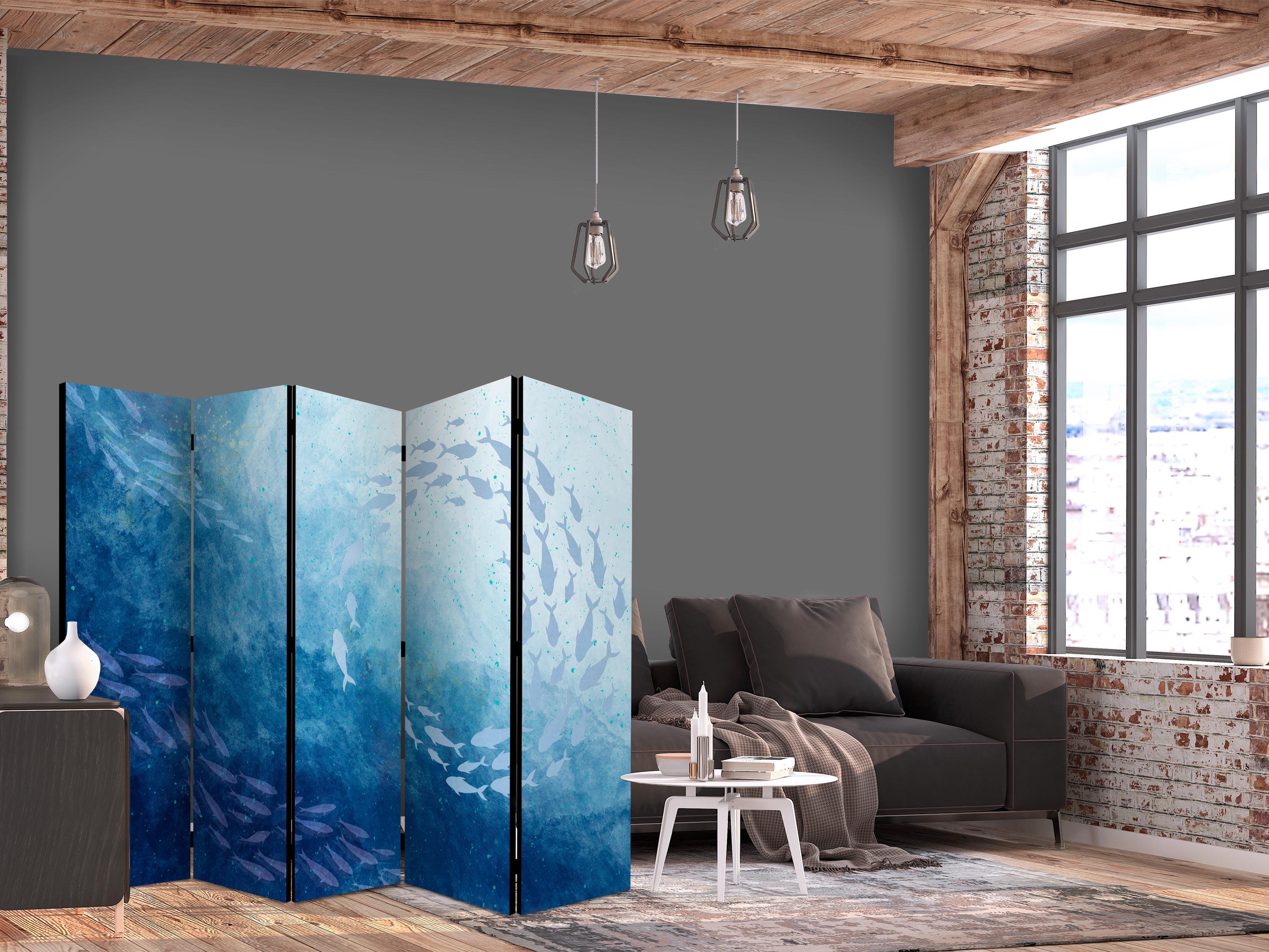 Skærmvæg med fiskemotiv 225 x 172 cm - 5-panel rumdeler - 225 x 172 cm - Akustik