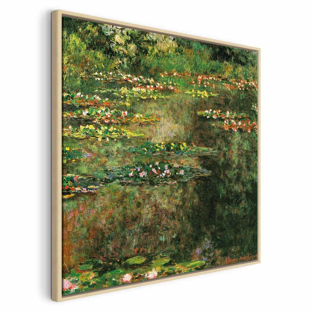 Claude Monet Dam med åkander - billede på lærred - 40 x 40 cm - I en naturlig træramme