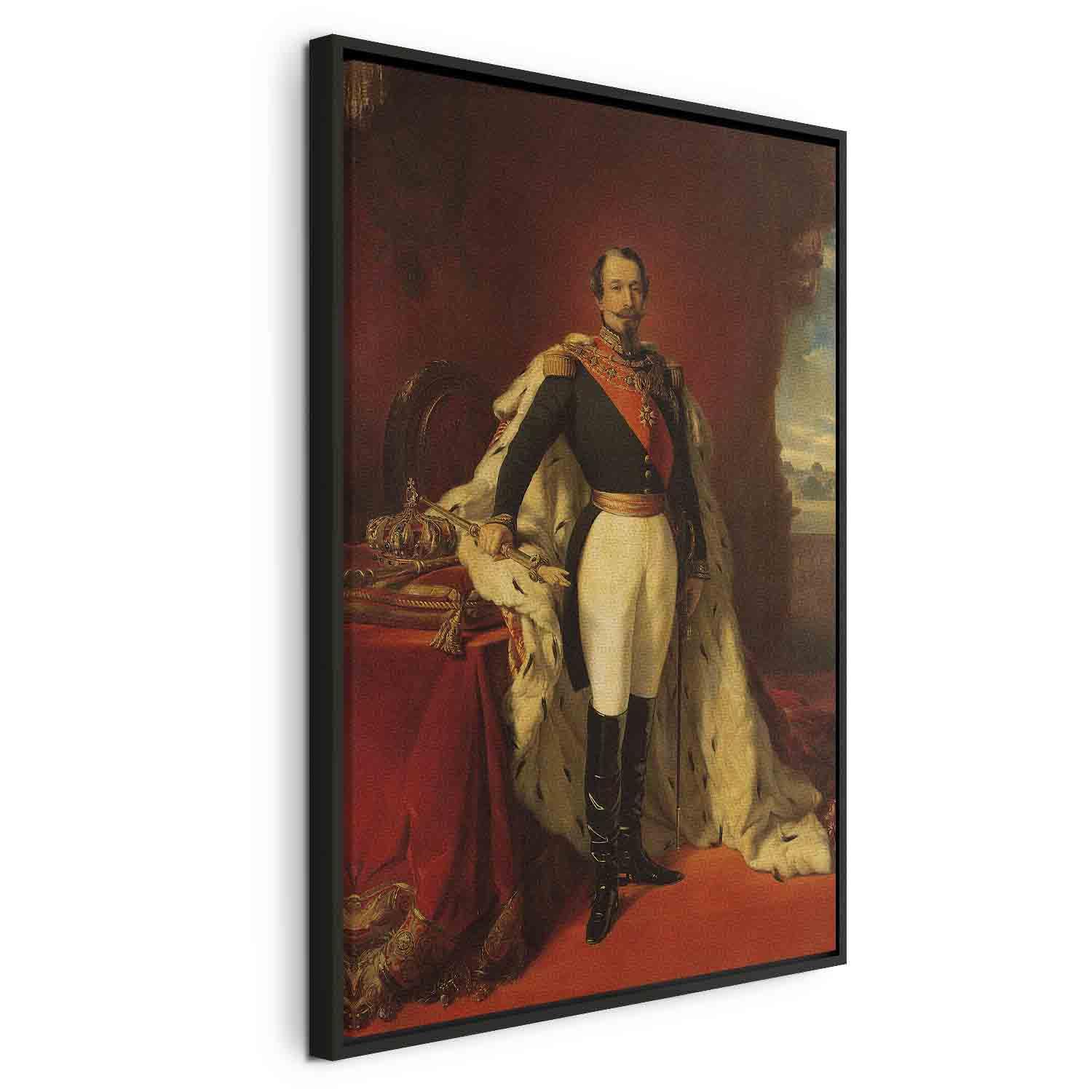 Franz Xaver Winterhalter billede på lærred - Portræt af Napoleon III - 80 x 120 cm - I en sort træramme