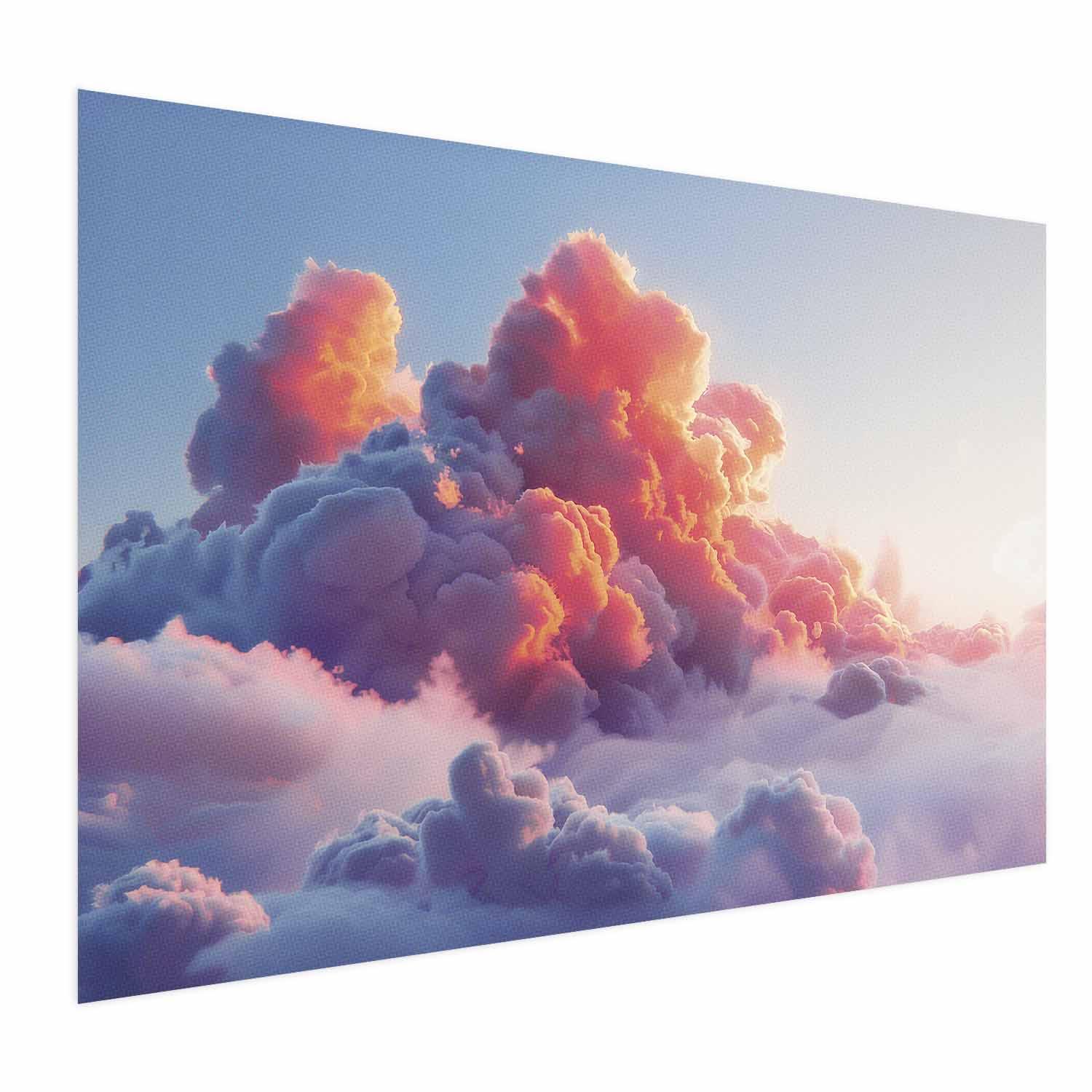 Abstrakt plakat med lyserøde og lilla skyer - Dagskygge-spektakel - 60 x 40 cm - Uden ramme