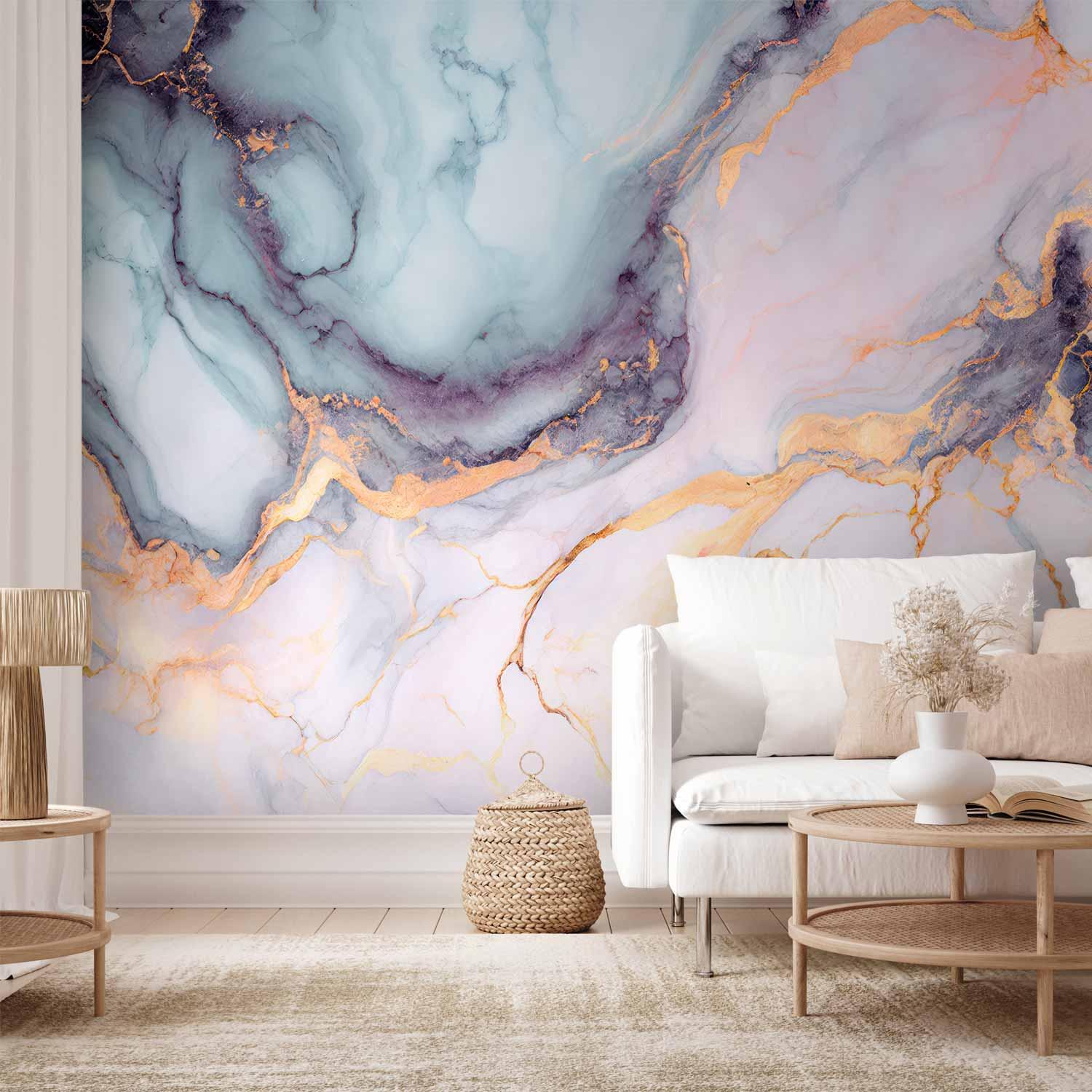 Fototapet Pastelsten - rosa og blå marmordesign - 100 x 70 cm - Standard
