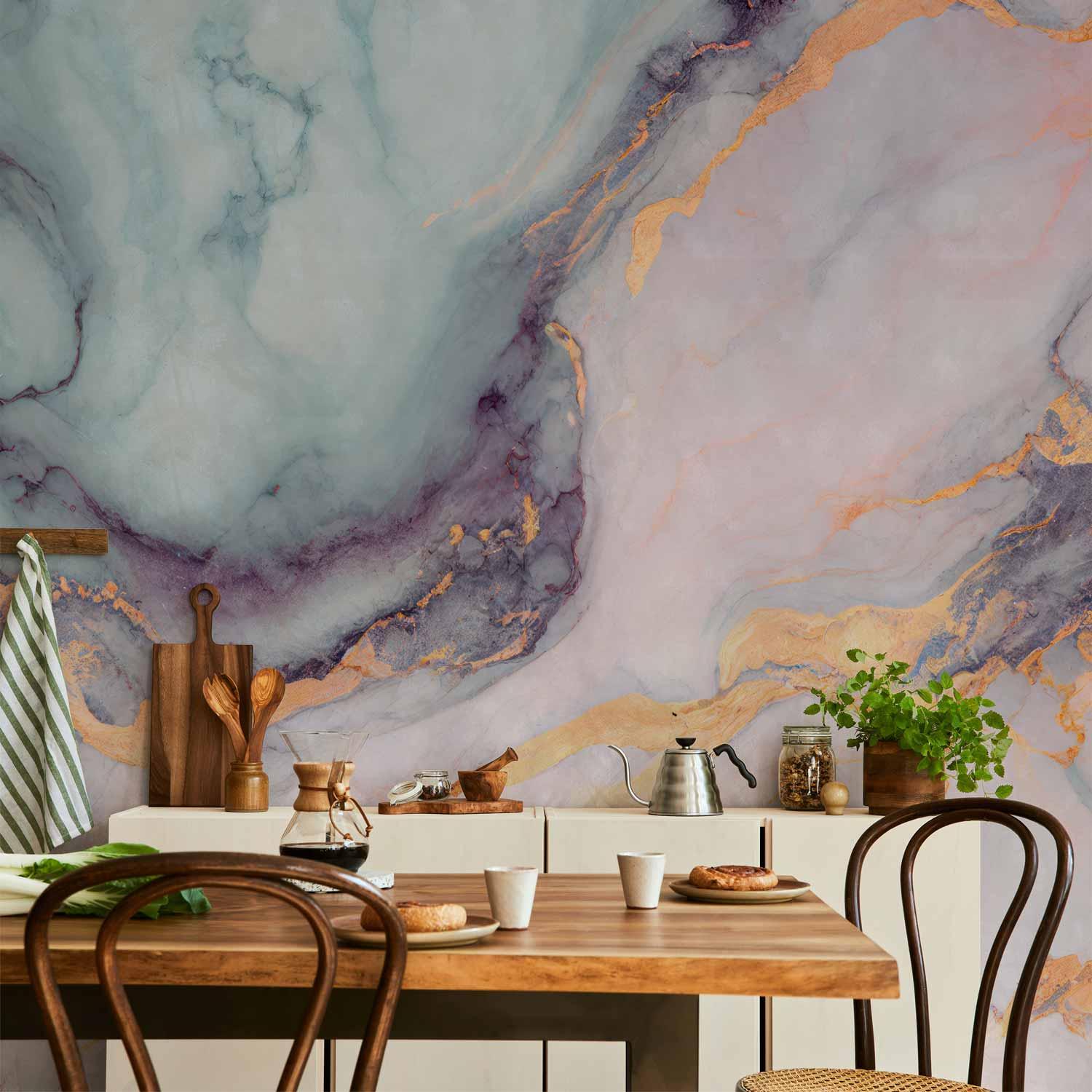 Fototapet Pastelsten - rosa og blå marmordesign - 100 x 70 cm - Vandtæt