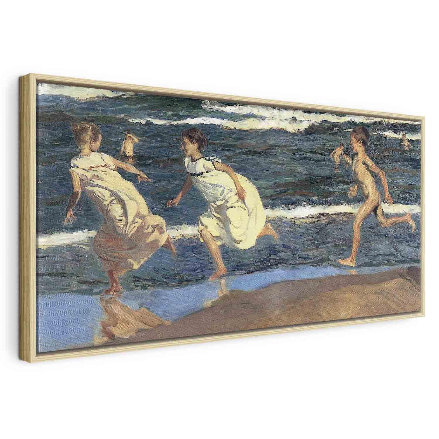 Joaquín Sorolla y Bastida lærredsbillede - Løb langs stranden - 120 x 60 cm - I en naturlig træramme