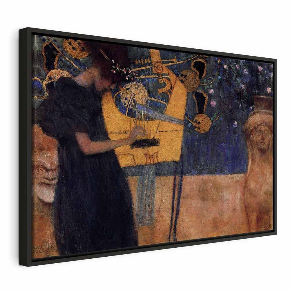 Gustav Klimt Musik billede på lærred - 120 x 80 cm - I en sort træramme