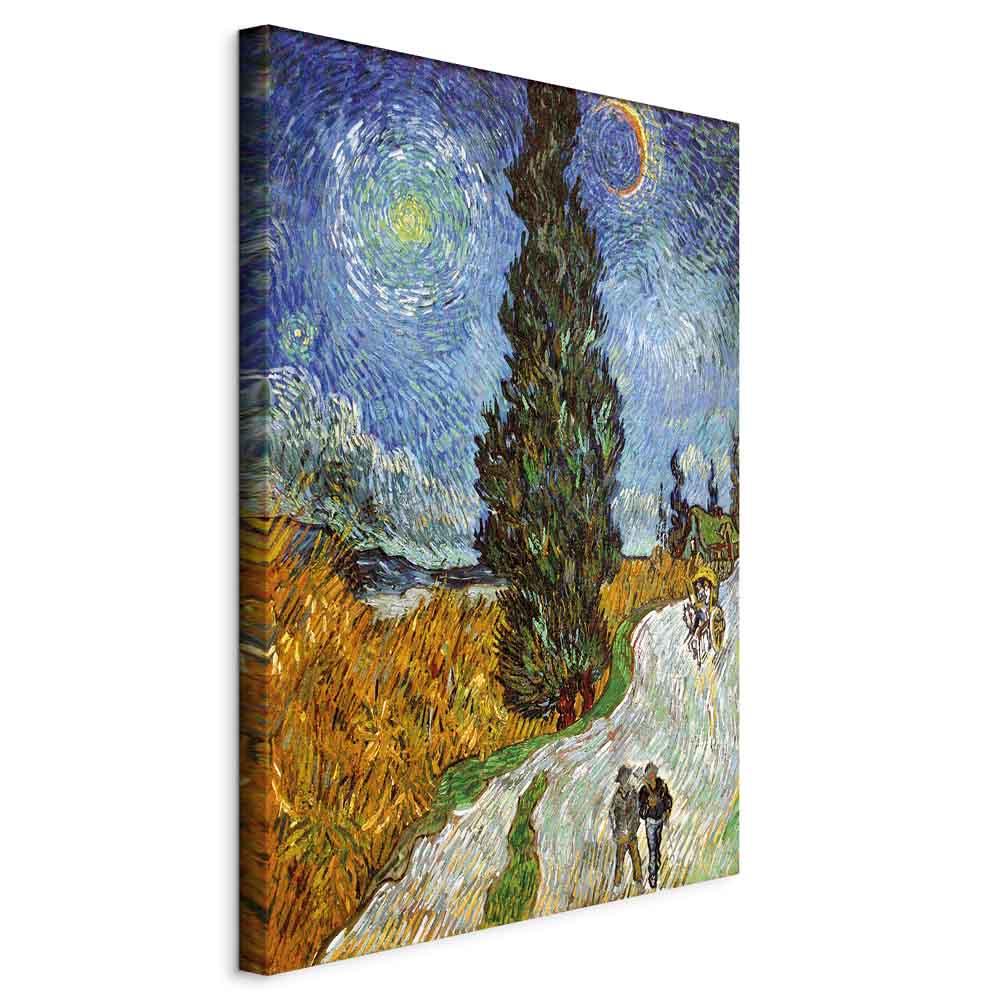 Vincent van Gogh billede på lærred - Vej med cypres og stjerne - 20 x 30 cm - På italiensk lærred