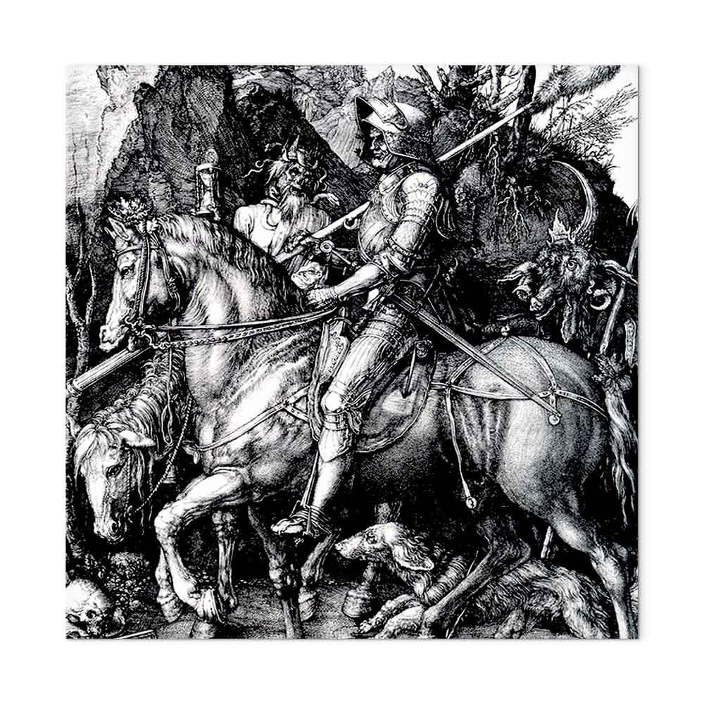 Albrecht Dürer billede på lærred - Ridder, Døden og Djævelen - 80 x 80 cm - Akustisk