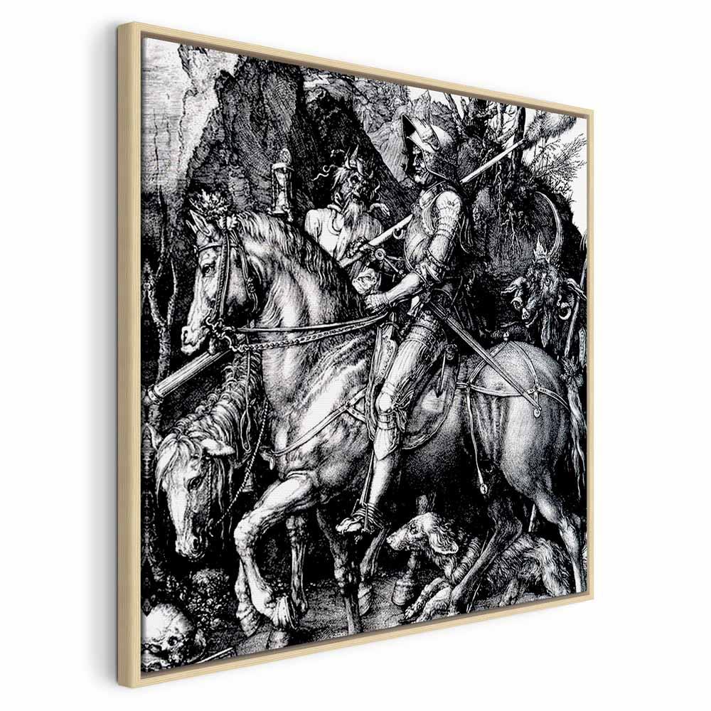 Albrecht Dürer billede på lærred - Ridder, Døden og Djævelen - 60 x 60 cm - I en naturlig træramme