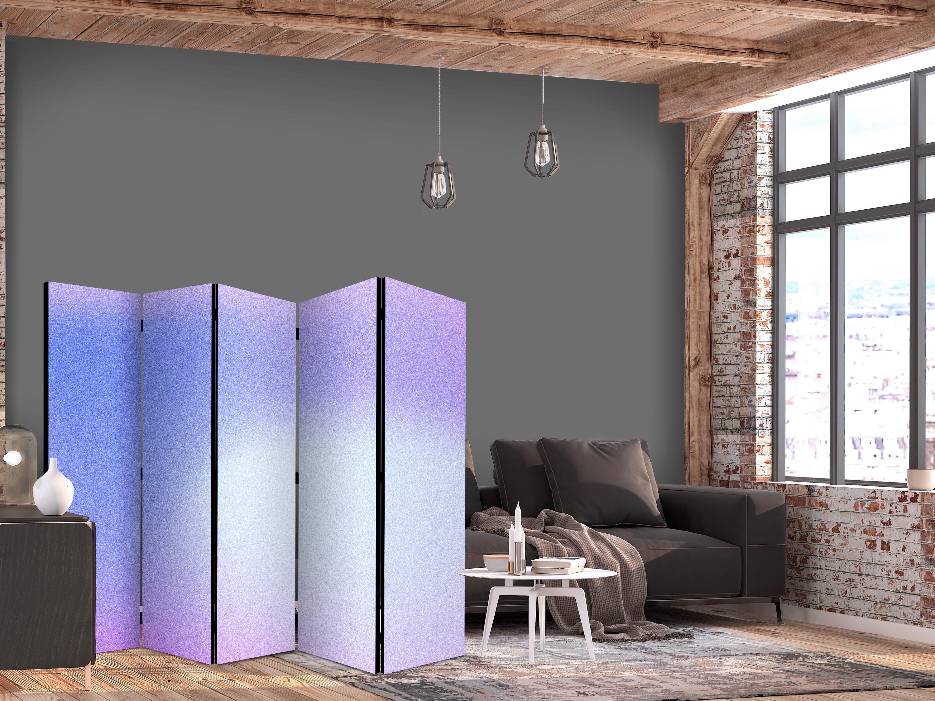 Skærmvæg Heather Mist - 5-panels rumdeler med violet farvegradient - 225 x 172 cm - Enkeltsiddet