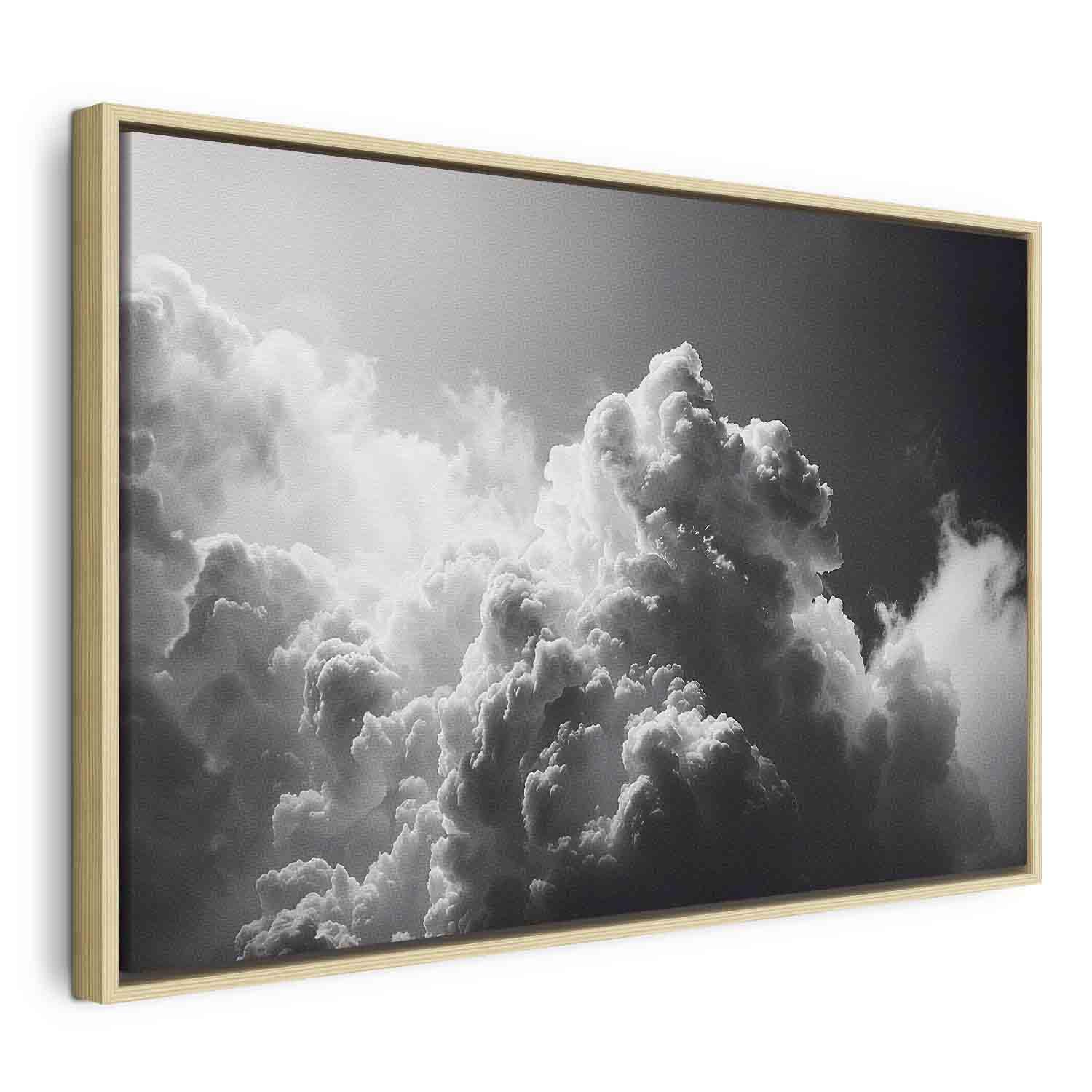 Lærredsbillede Solen gennem mørke skyer - 120 x 80 cm - I en naturlig træramme