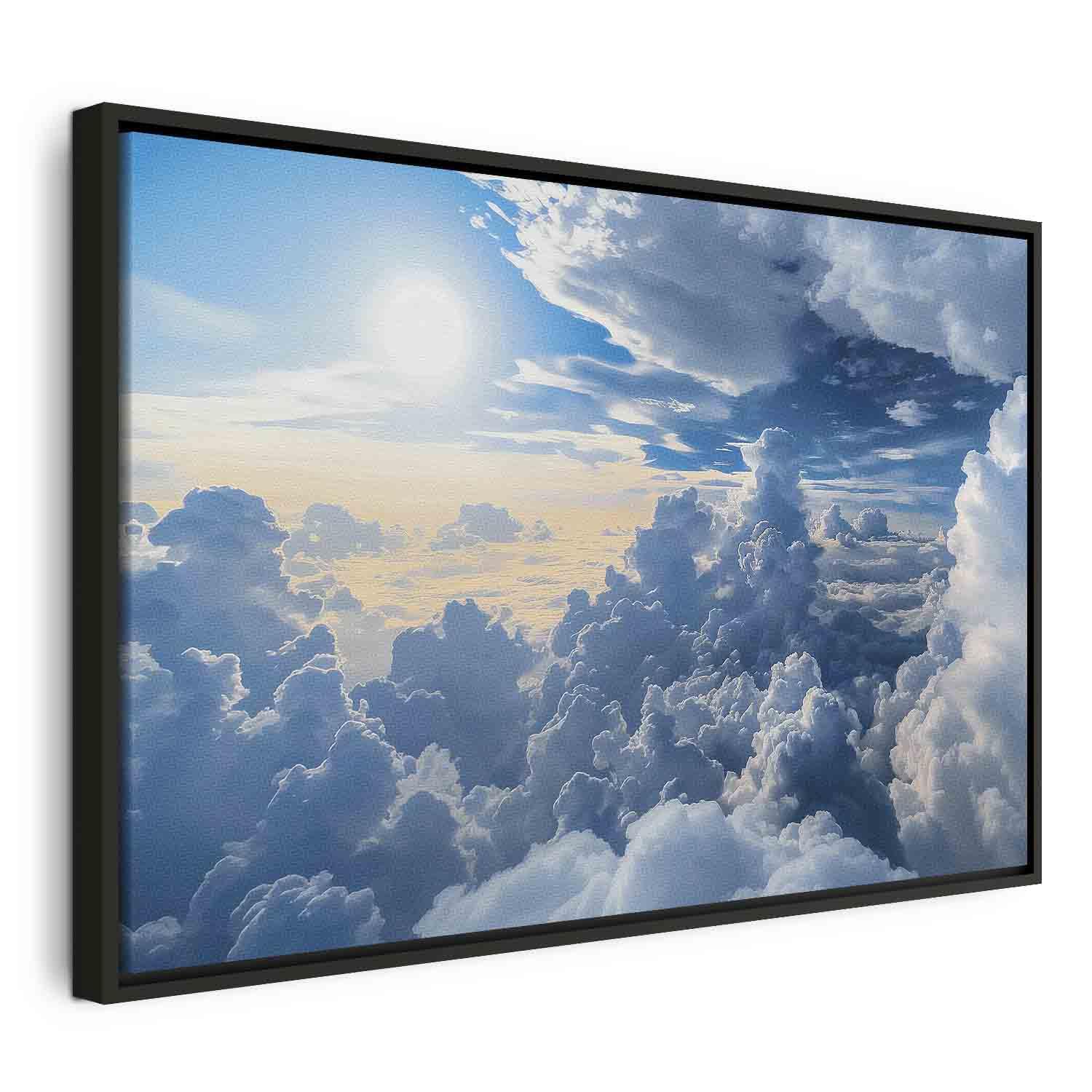 Lærredsbillede Symphony of Light - sol og skyer på himlen - 120 x 80 cm - I en sort træramme
