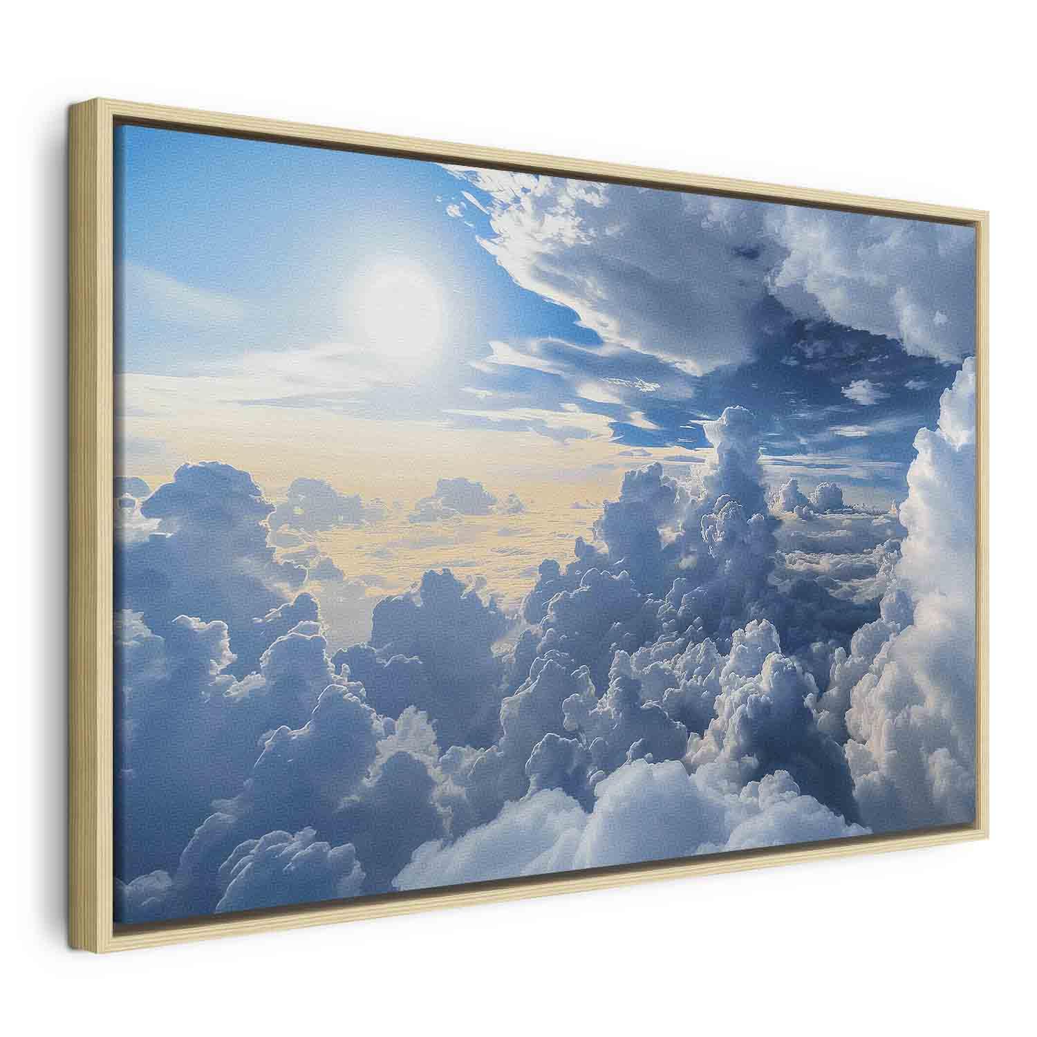 Lærredsbillede Symphony of Light - sol og skyer på himlen - 120 x 80 cm - I en naturlig træramme