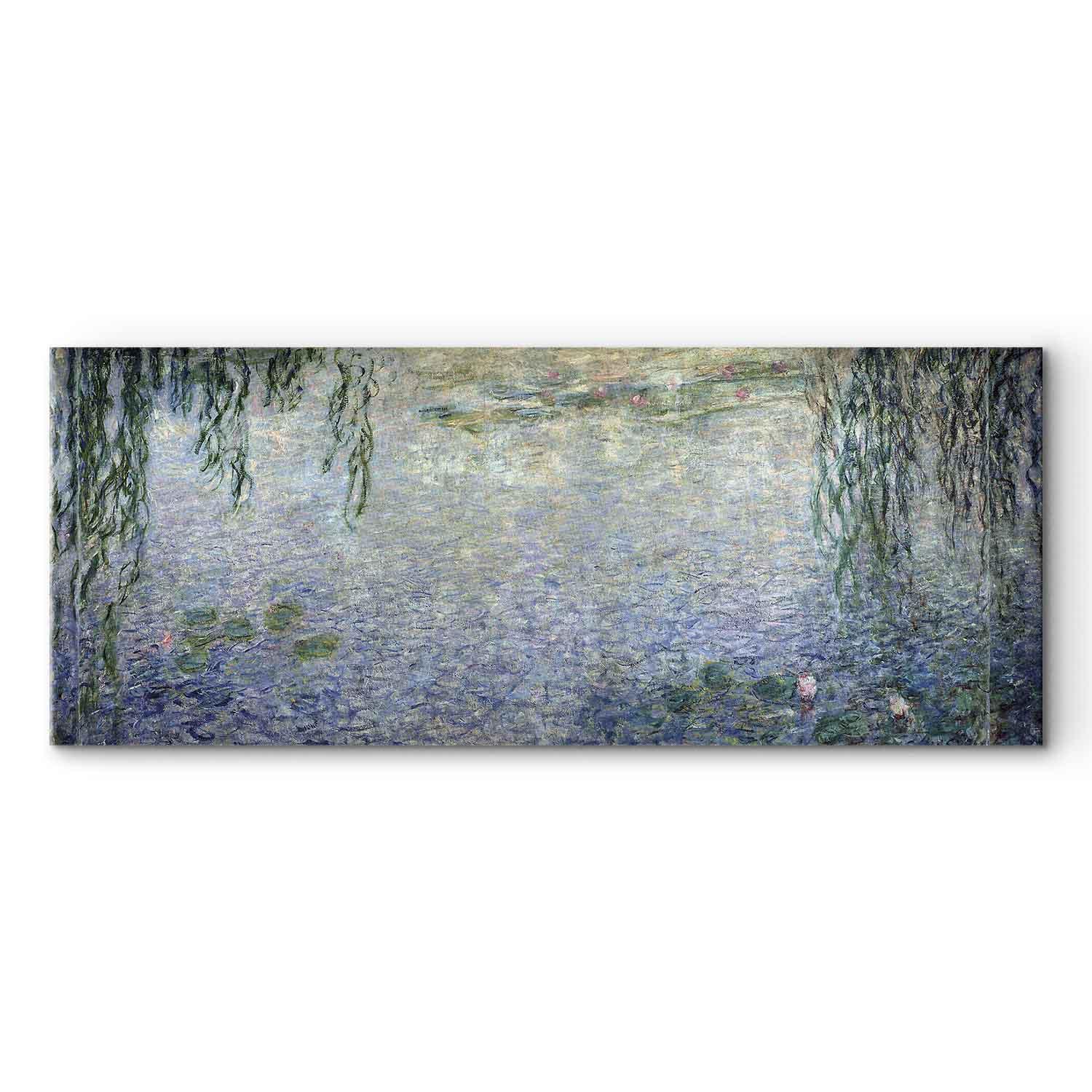 Claude Monet Åkander - Klar morgen med piletræer lærredsbillede 100 x 40 cm - 100 x 40 cm - Premium Print