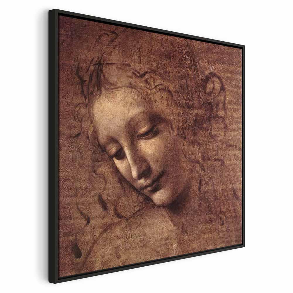 Leonardo da Vinci billede på lærred - Hoved af en ung kvinde Leda - 80 x 80 cm - I en sort træramme