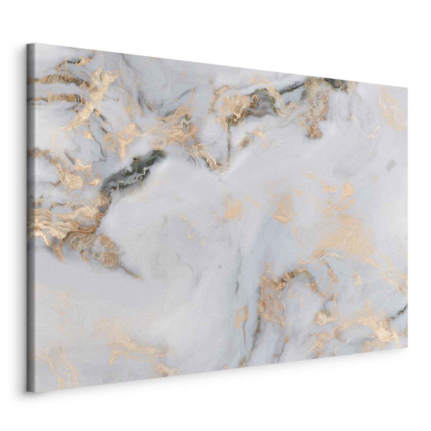 Lærredsbillede White Stone - elegant marmorbillede med gyldne refleksioner - 120 x 80 cm - På italiensk lærred