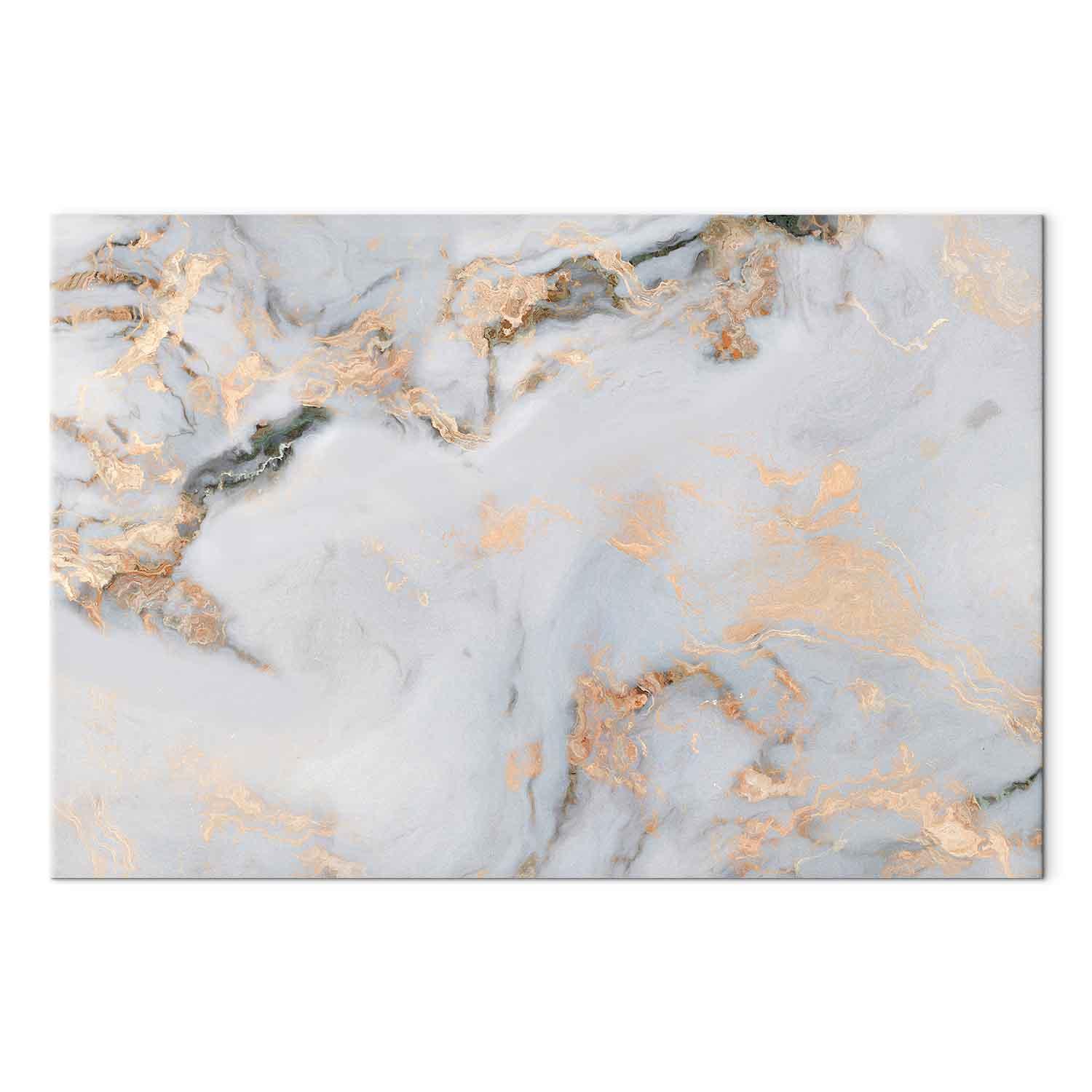Lærredsbillede White Stone - elegant marmorbillede med gyldne refleksioner - 120 x 80 cm - Akustisk