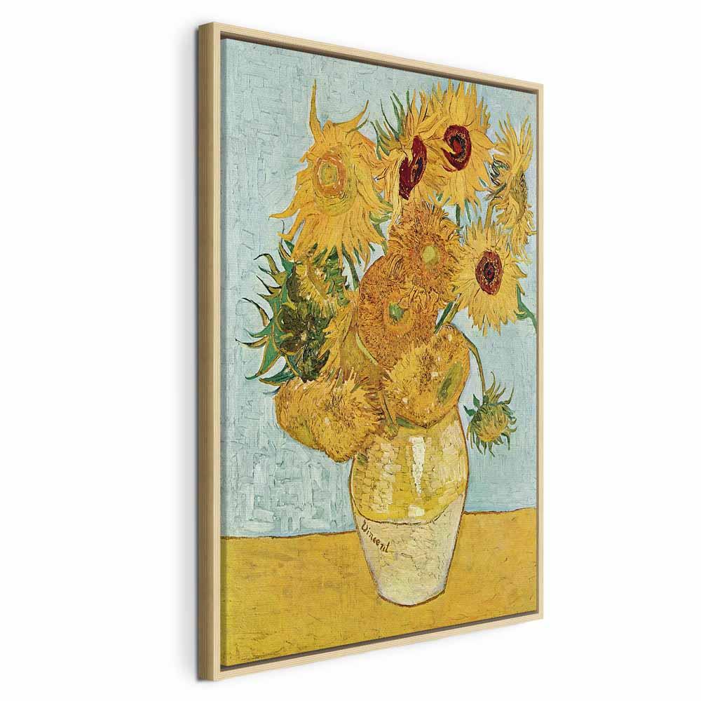 Vincent van Gogh billede på lærred - Stilleben med en vase med tolv solsikker III - 80 x 120 cm - I en naturlig træramme